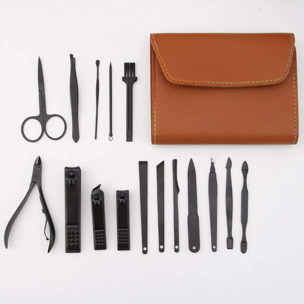16 PCs Nail Clipper/Manicure & Pedicure Kit-Brown - Image 4