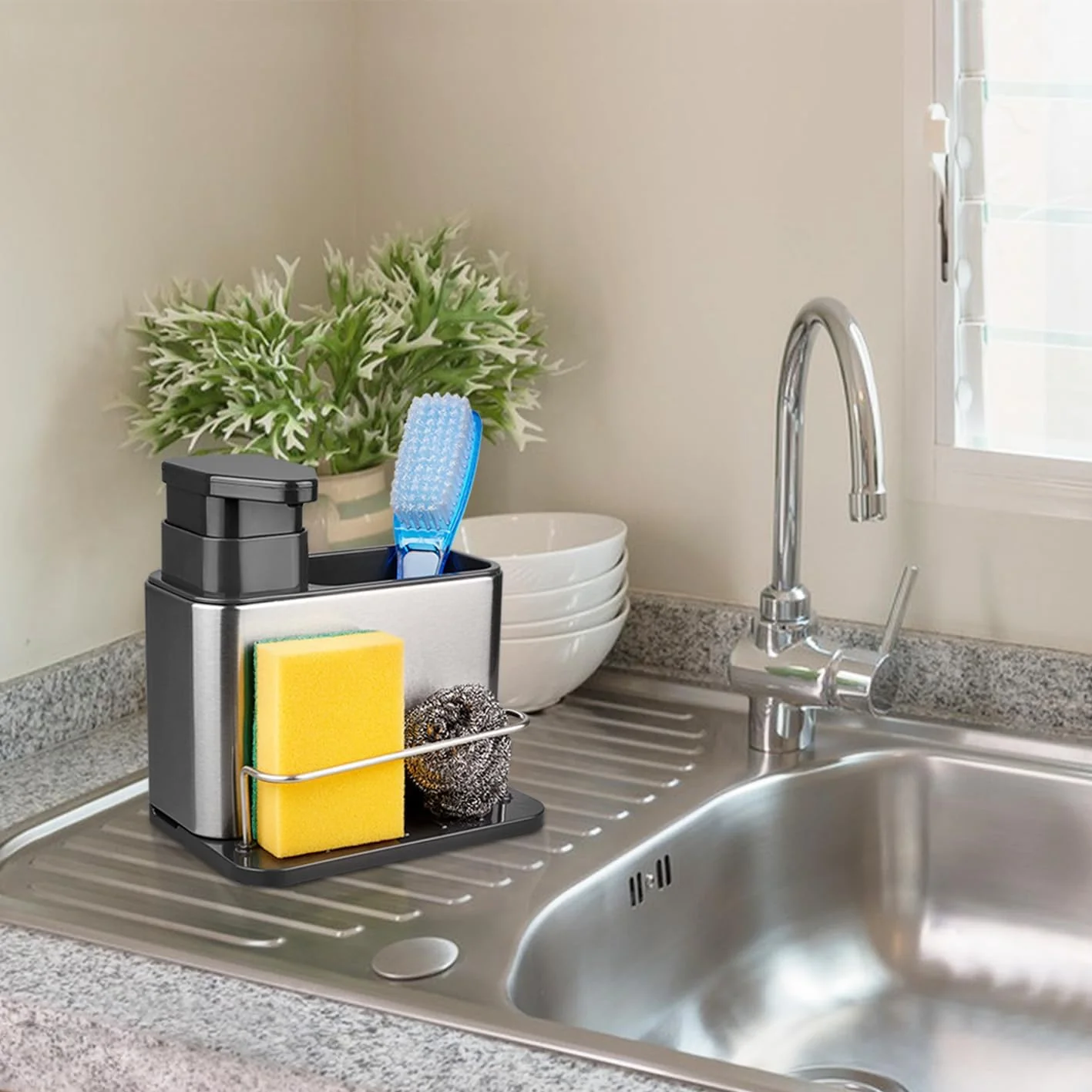 1PC Multi-Function Soap Dispenser with Storage Rack-SA2411-44 - Image 9