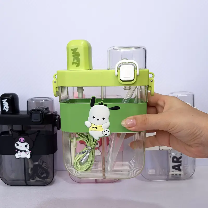 2 in 1 Cute Cartoon Dual Compartment Water Bottle with Straw (SA2510-148) - Image 5