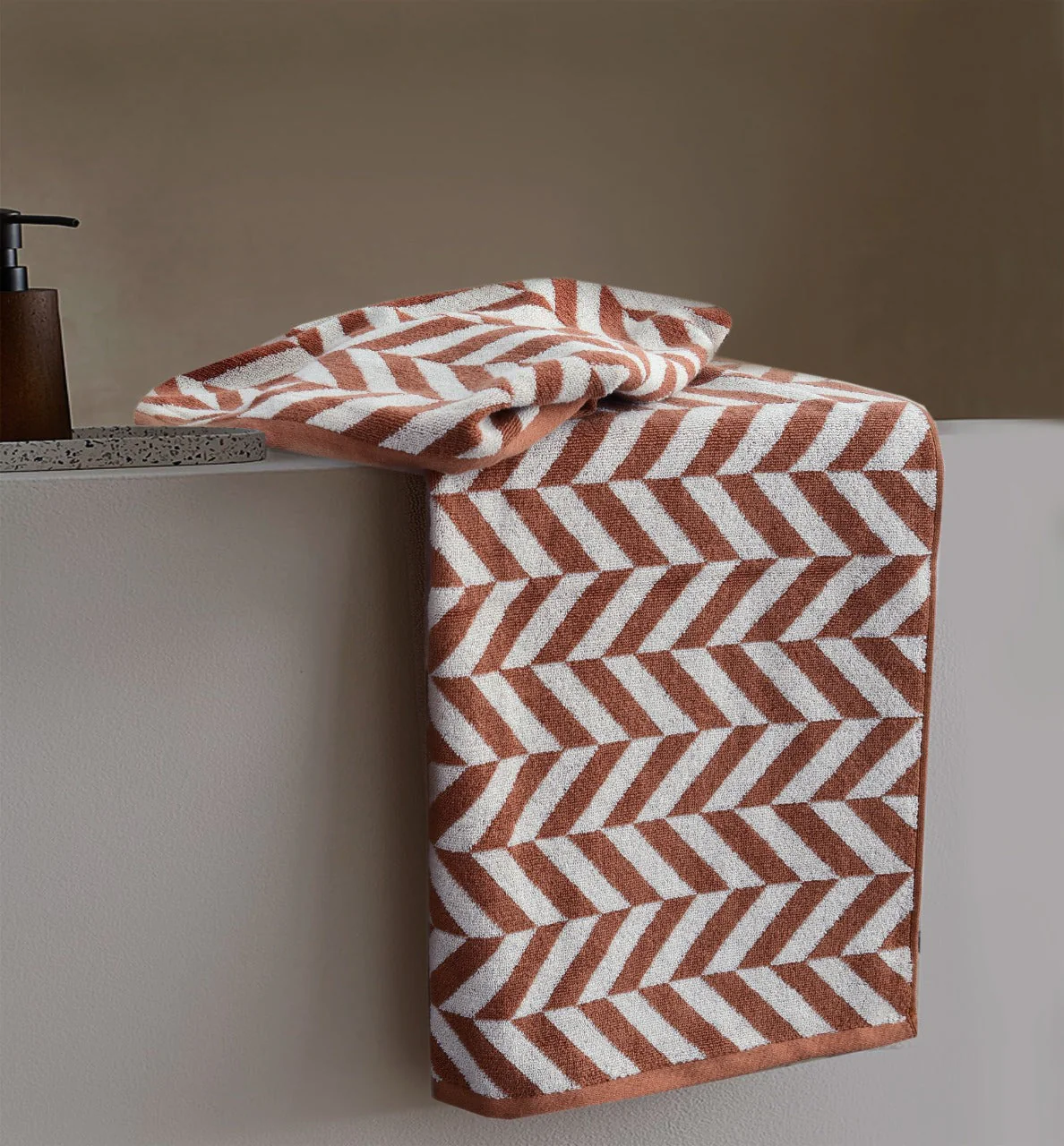 2 PCs Bath Towel Yarn Dyed-14916 Brown Chevrons - Image 5