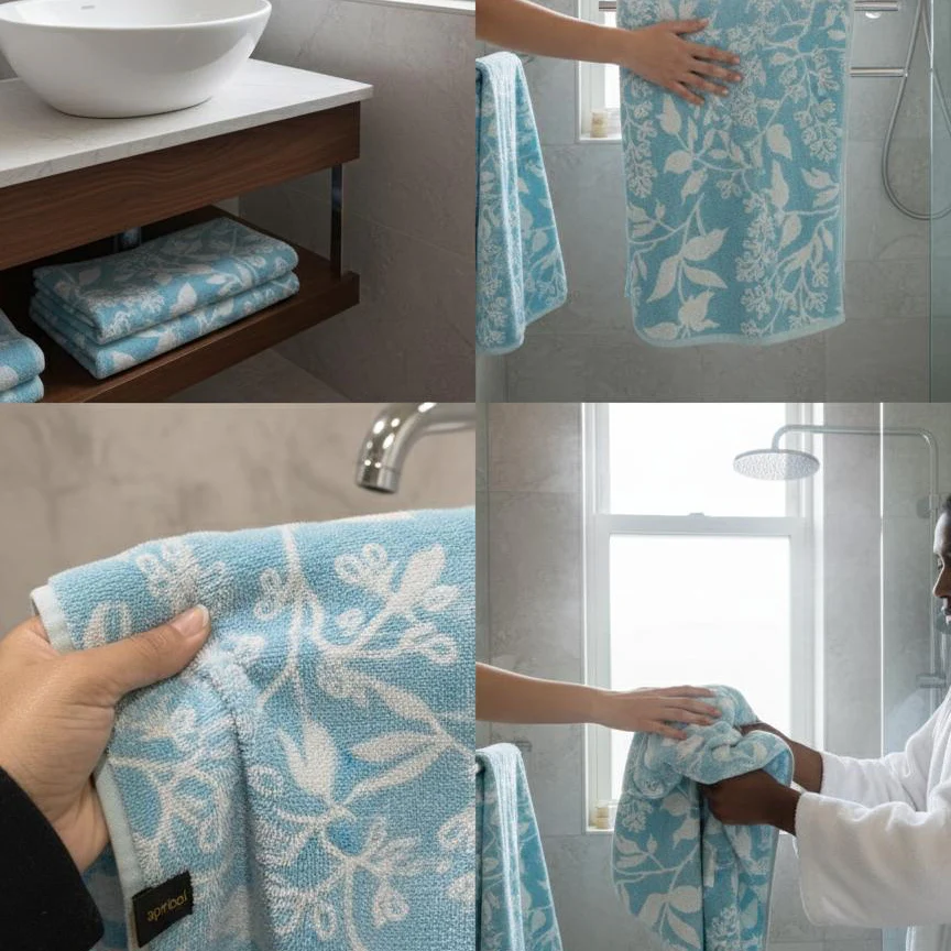 1 PC Bath Towel-Pastel Flower(Turqoiuse) - Image 2