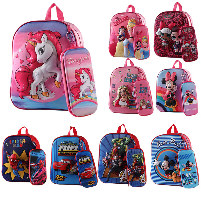 2 PCs Kids School Bag with Geometry Box-CARS - Image 2
