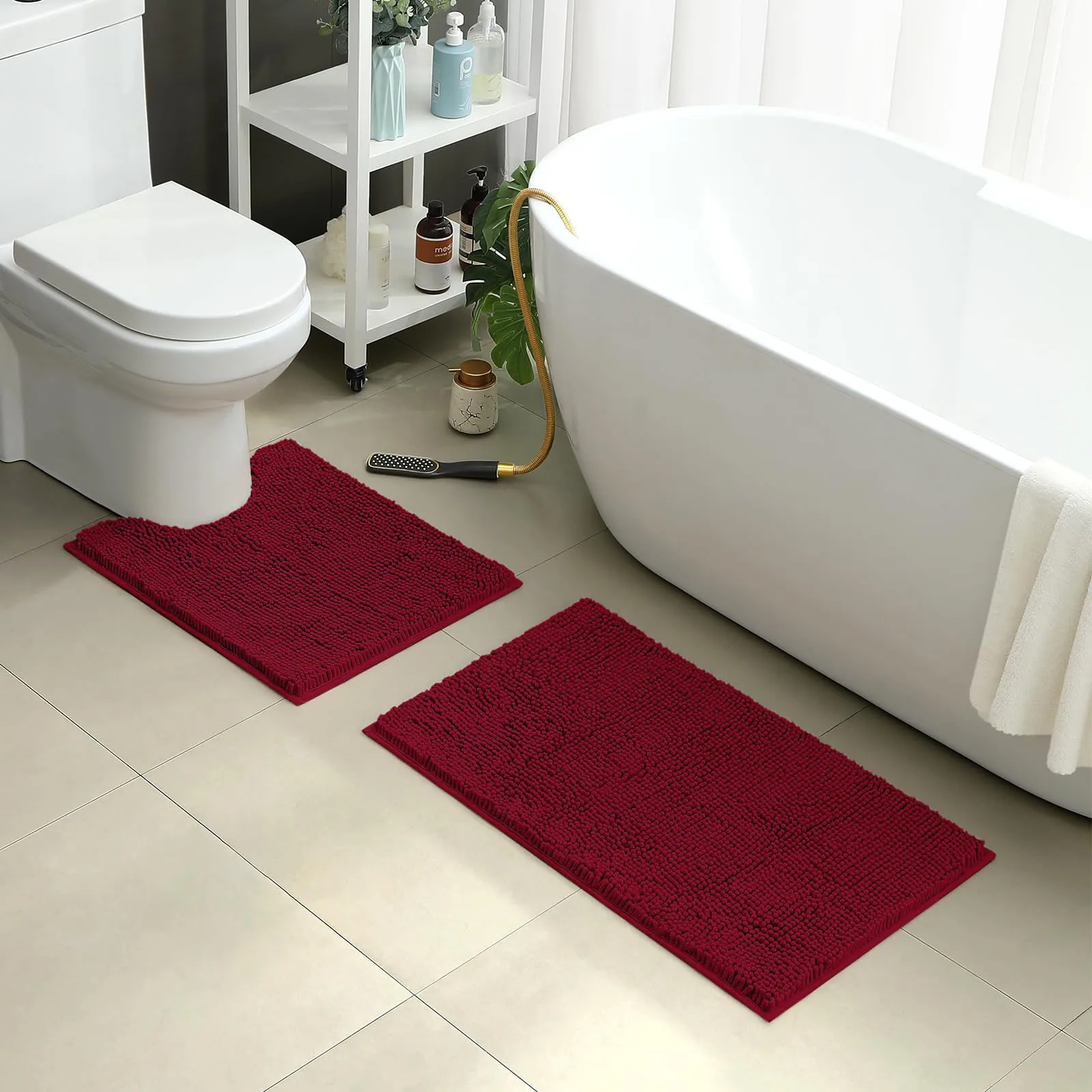 2 PCs Microfiber Anti Slip Commode Mat Set-Burgundy - Image 7