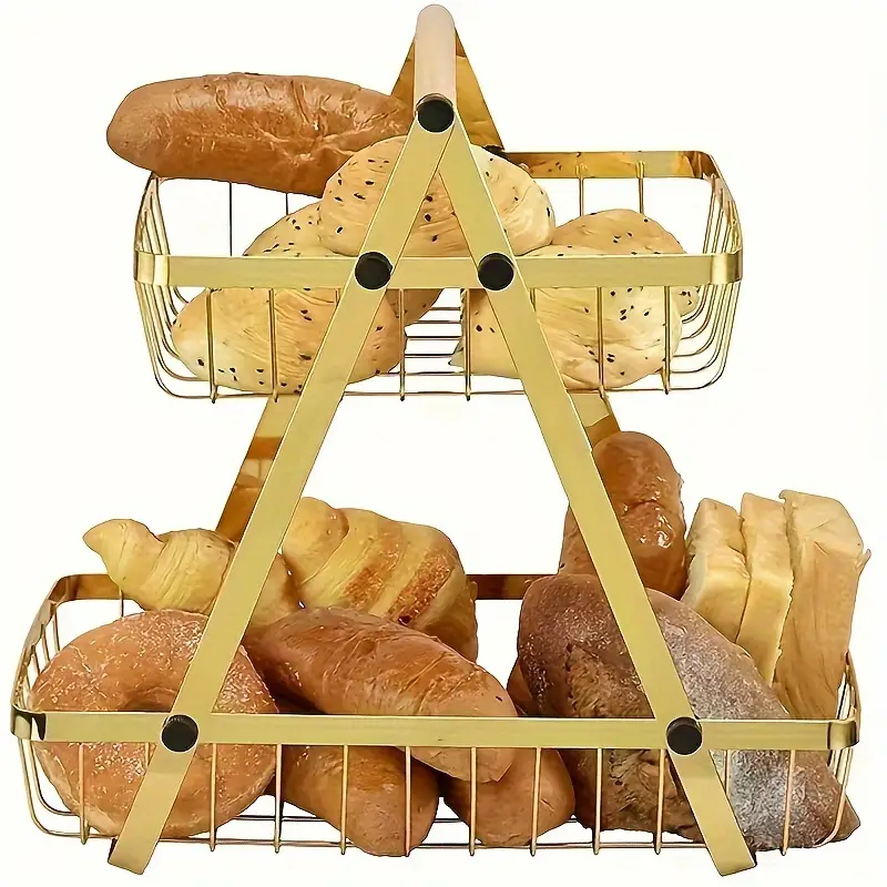 2 Tier Metalic Multi Purpose Storage Basket-5345 Golden - Image 4