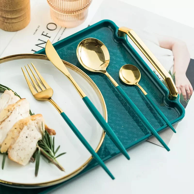 Green/Golden (4406)-24 PCs Premium Steel Cutlery Set - Image 11