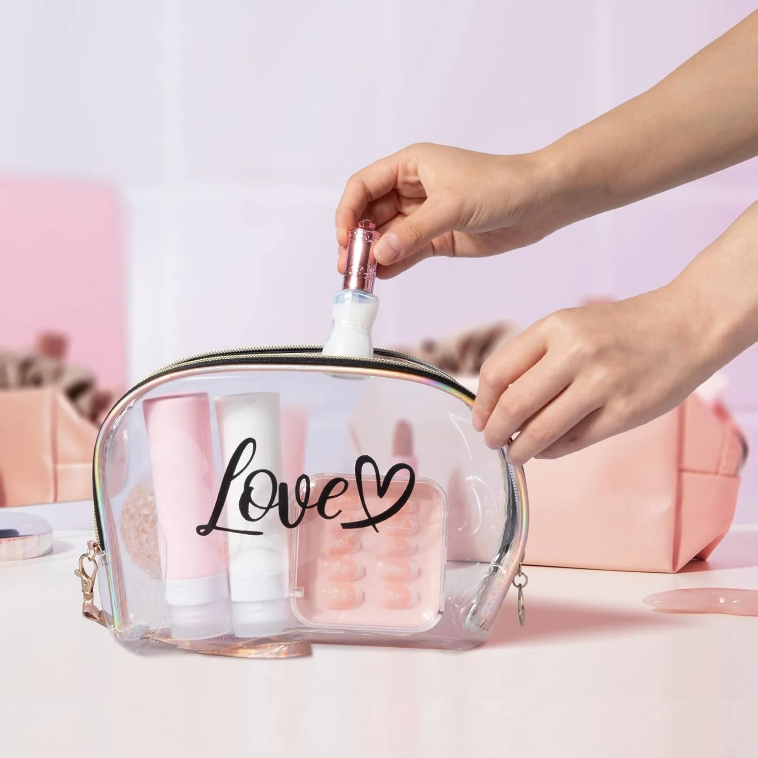 2PCs Portable Makeup Organizer Bag-LOVE(SA2405-125) - Image 2