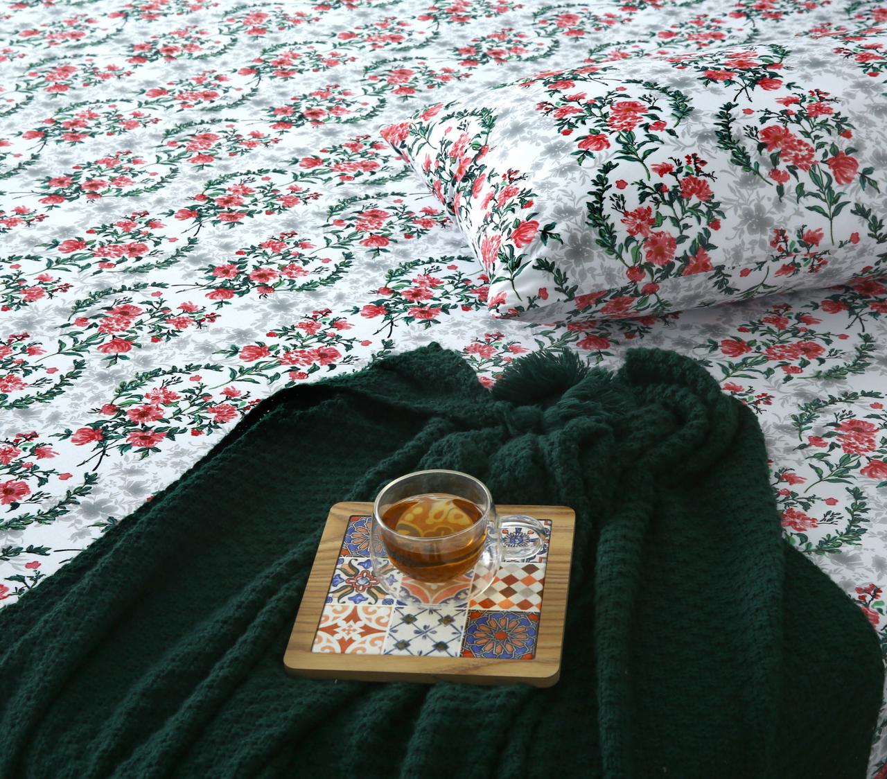 2Pcs Single Bed Sheet-Emerald Blooms - Image 3