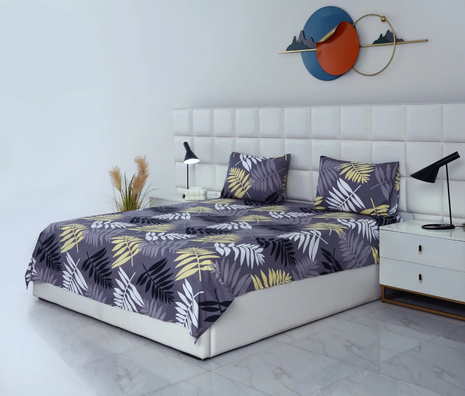 3 PCs Double Bed Sheet-Black Feathers - Image 7