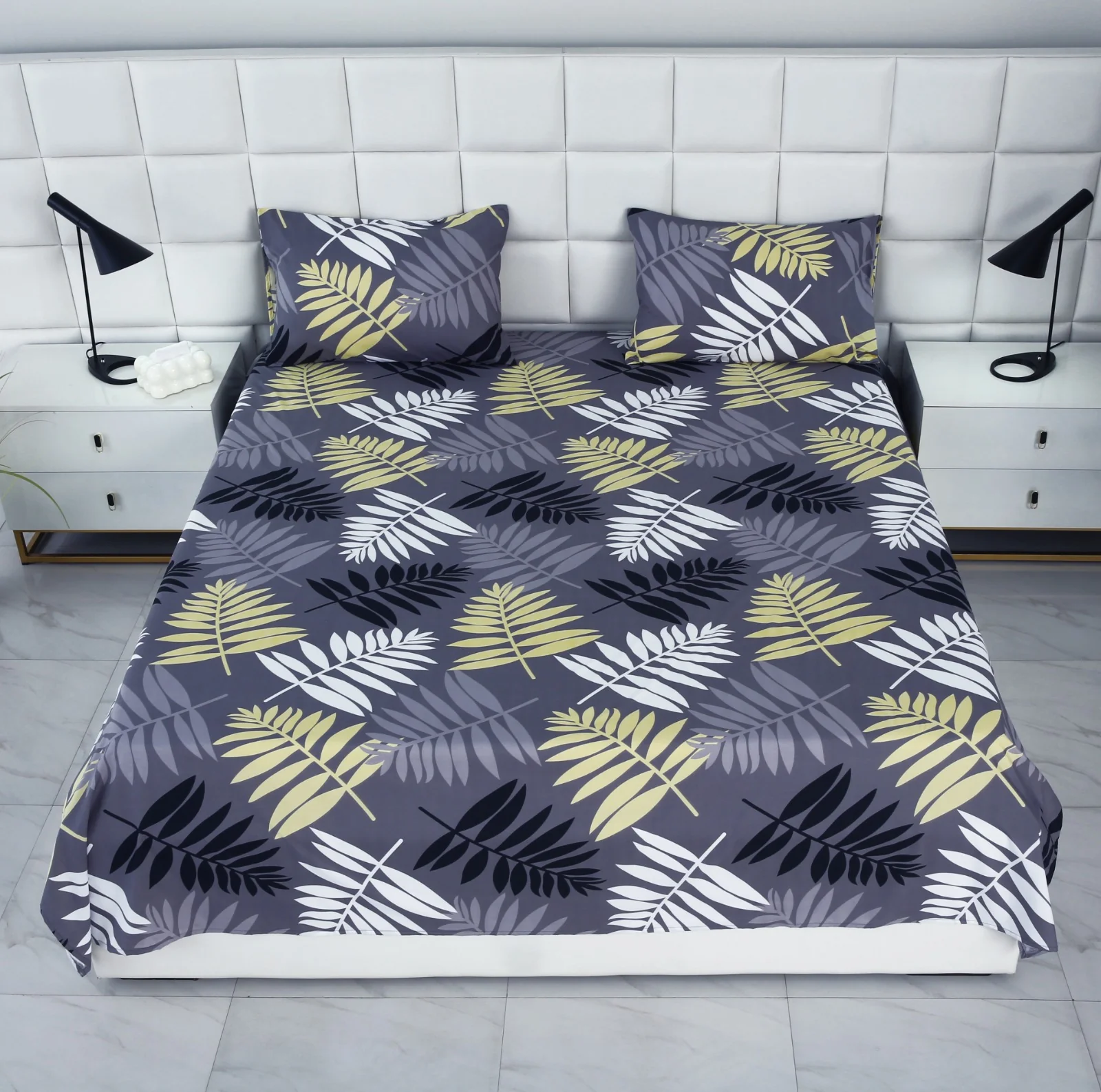 3 PCs Double Bed Sheet-Black Feathers - Image 9