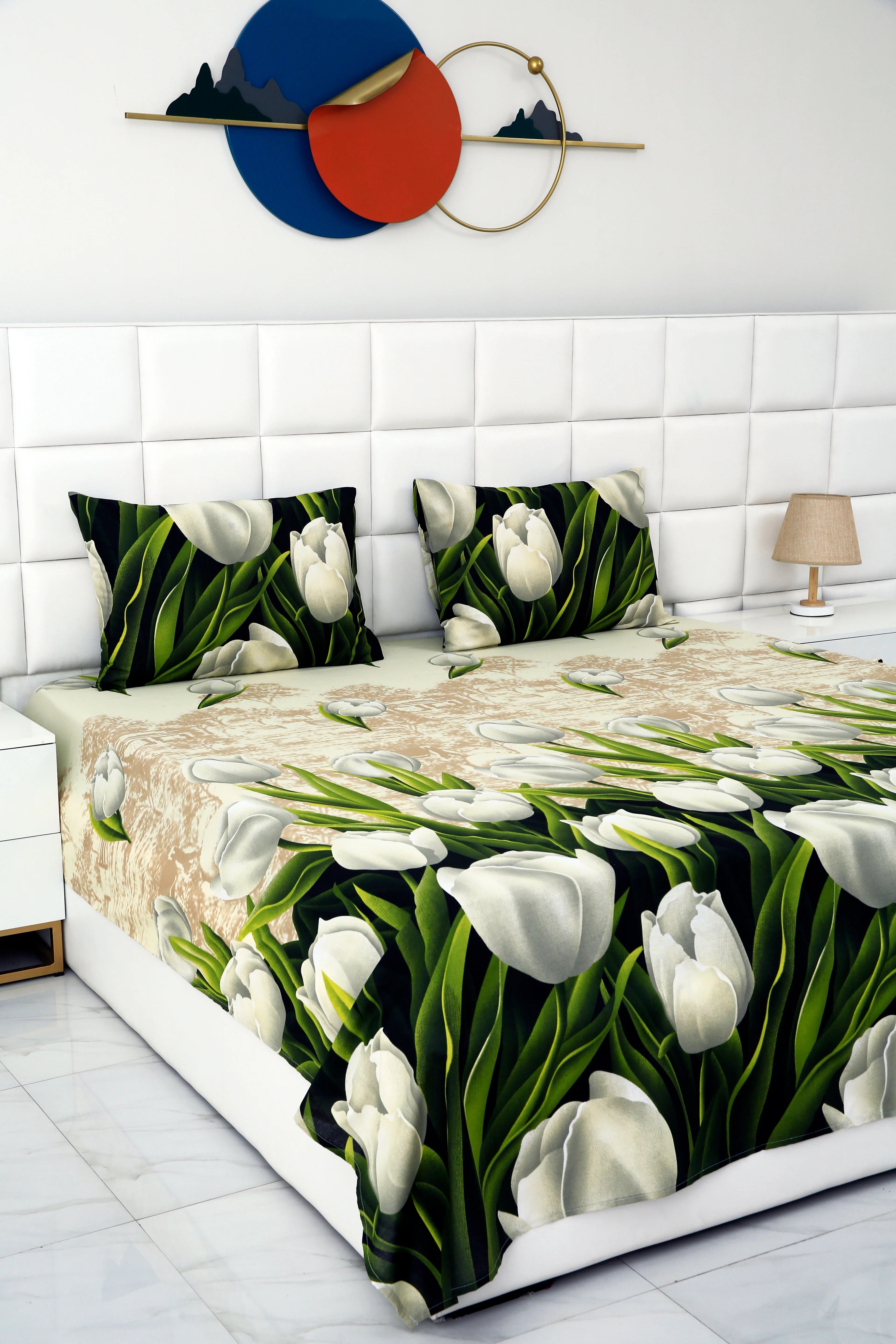 3 PCs Double Bed Sheet-tulip green - Image 5