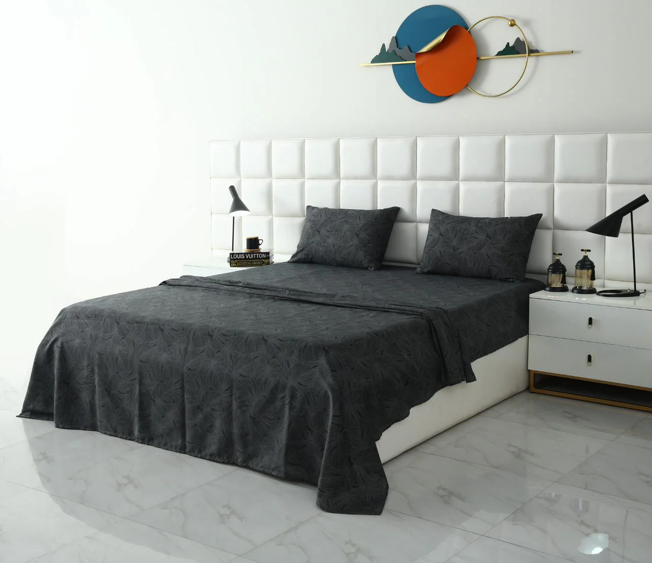 3 PCs Double Bed Sheet-Ash Grey - Image 4