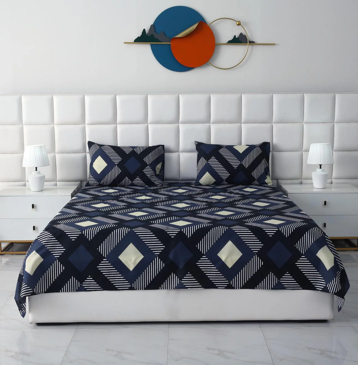 3 PCs Double Bed Sheet-Black Art - Image 2