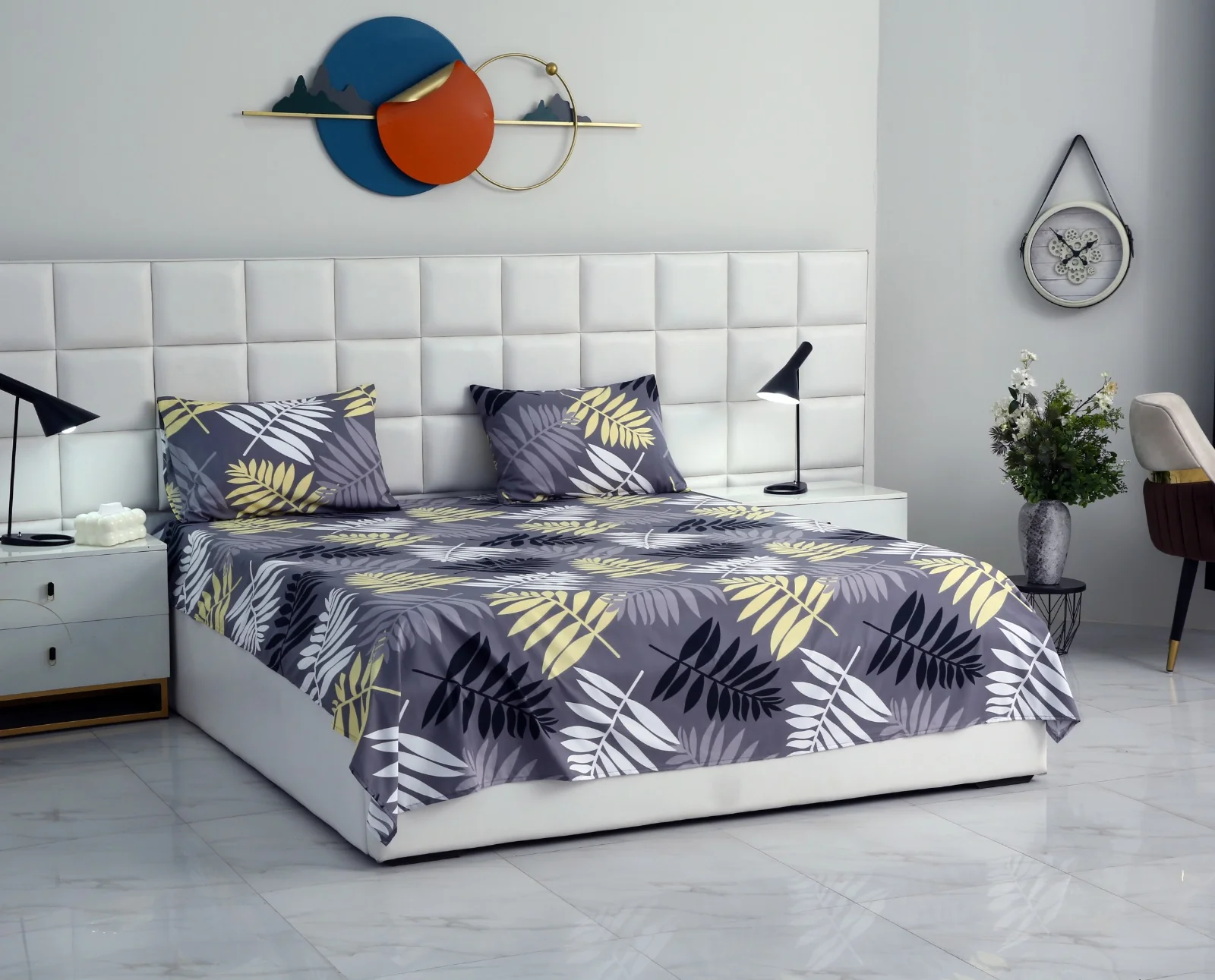 3 PCs Double Bed Sheet-Black Feathers - Image 11