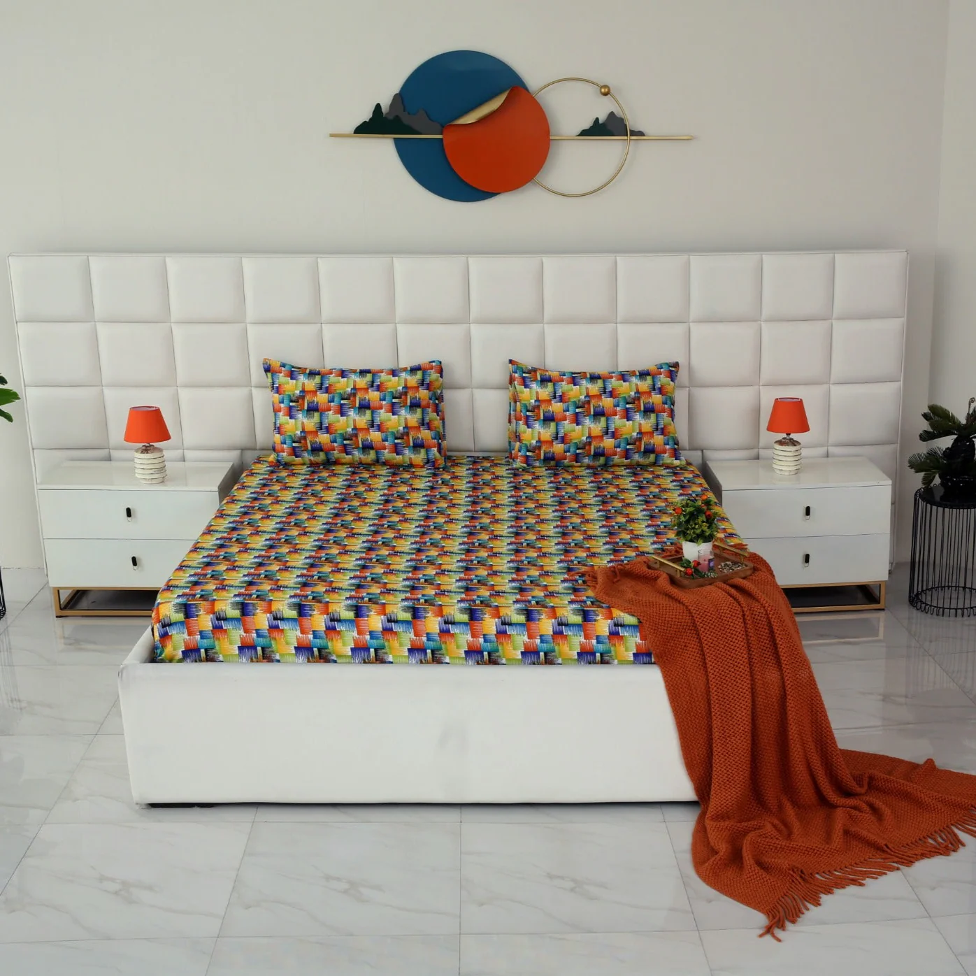 3 PCs Double Bed Sheet-Coral Rush - Image 3