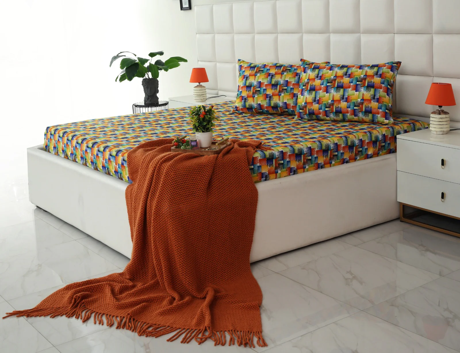 3 PCs Double Bed Sheet-Coral Rush - Image 5
