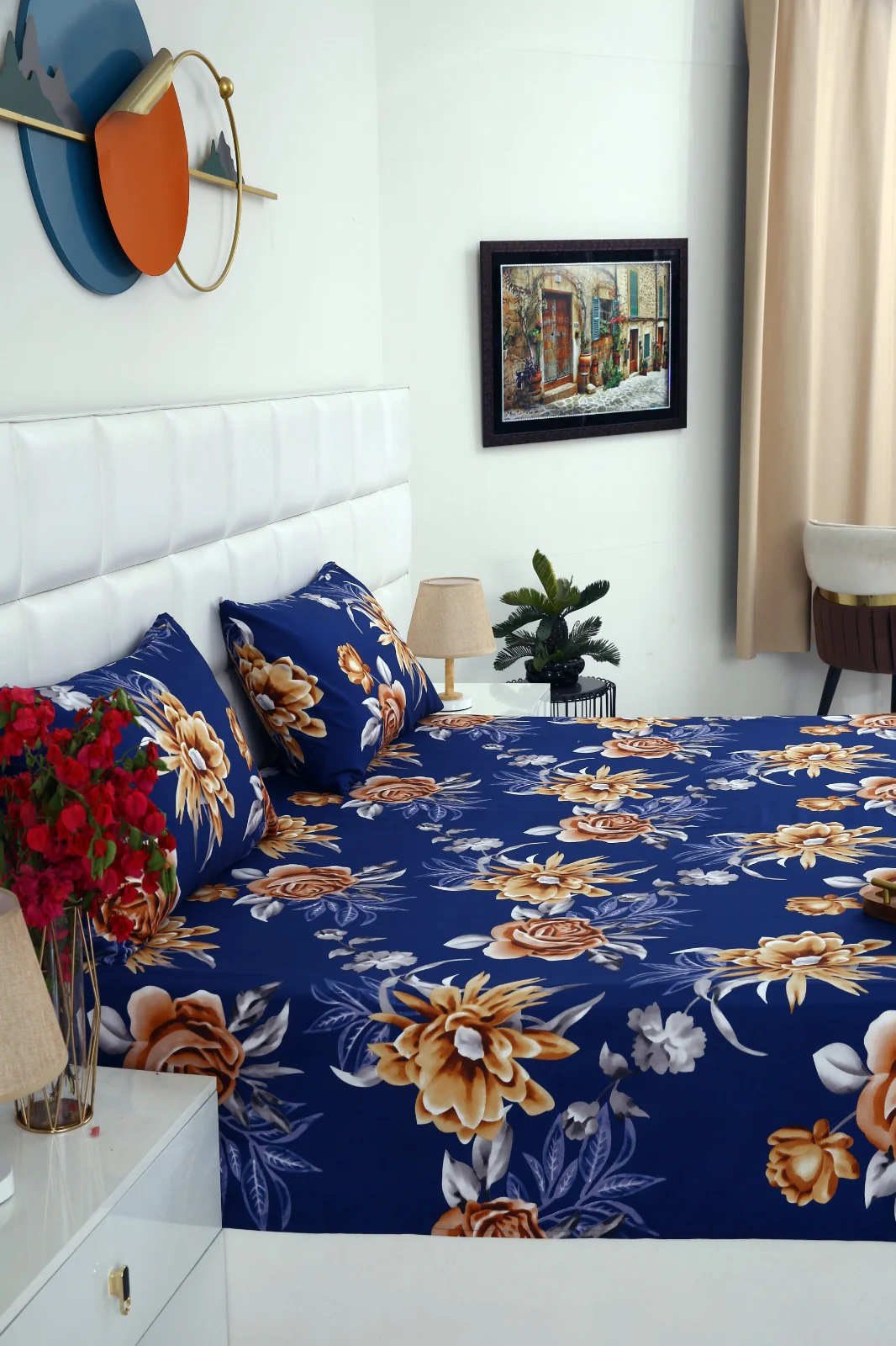 3 PCs Double Bed Sheet-Ethnic Flowers - Image 4