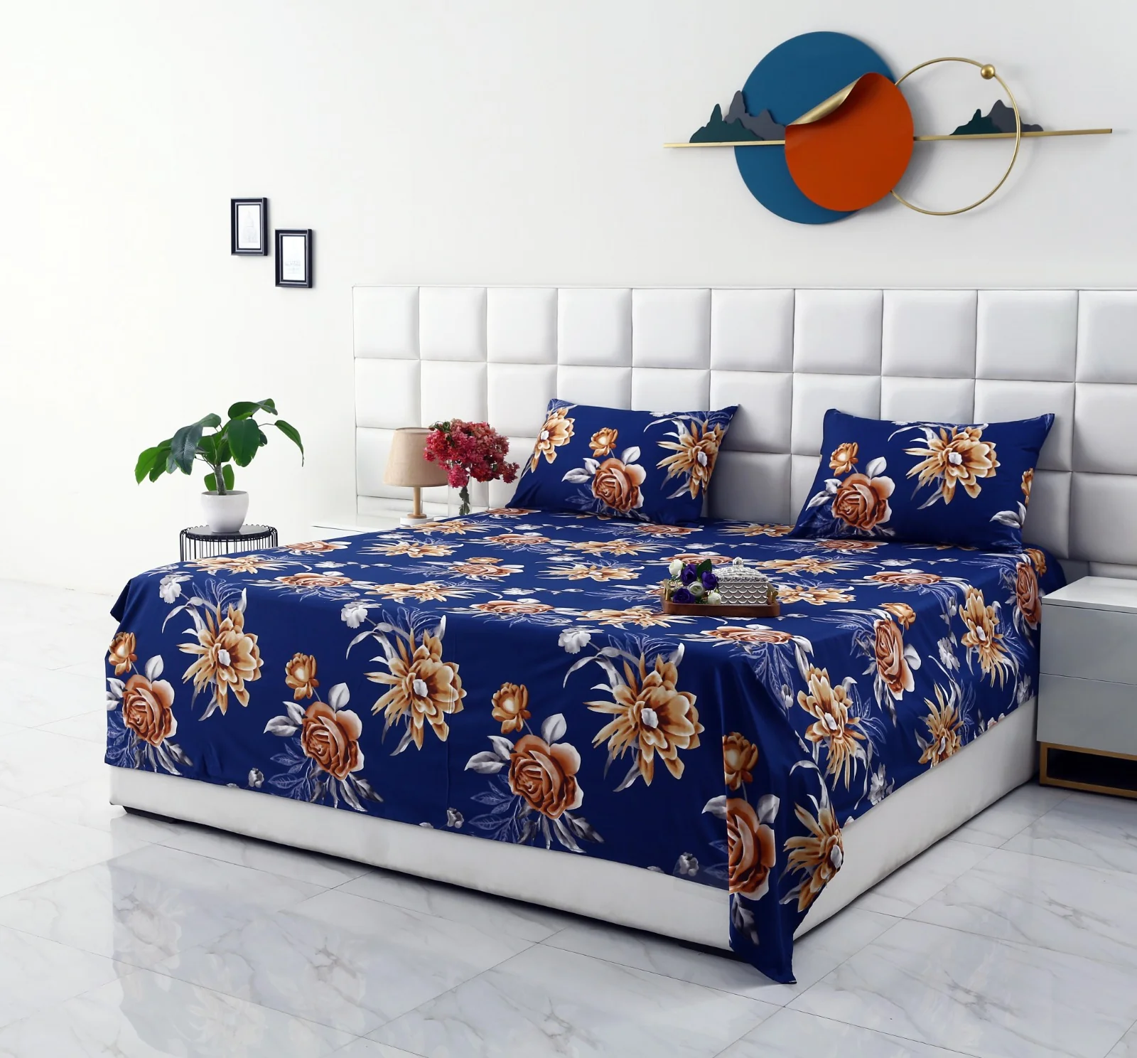 3 PCs Double Bed Sheet-Ethnic Flowers - Image 5
