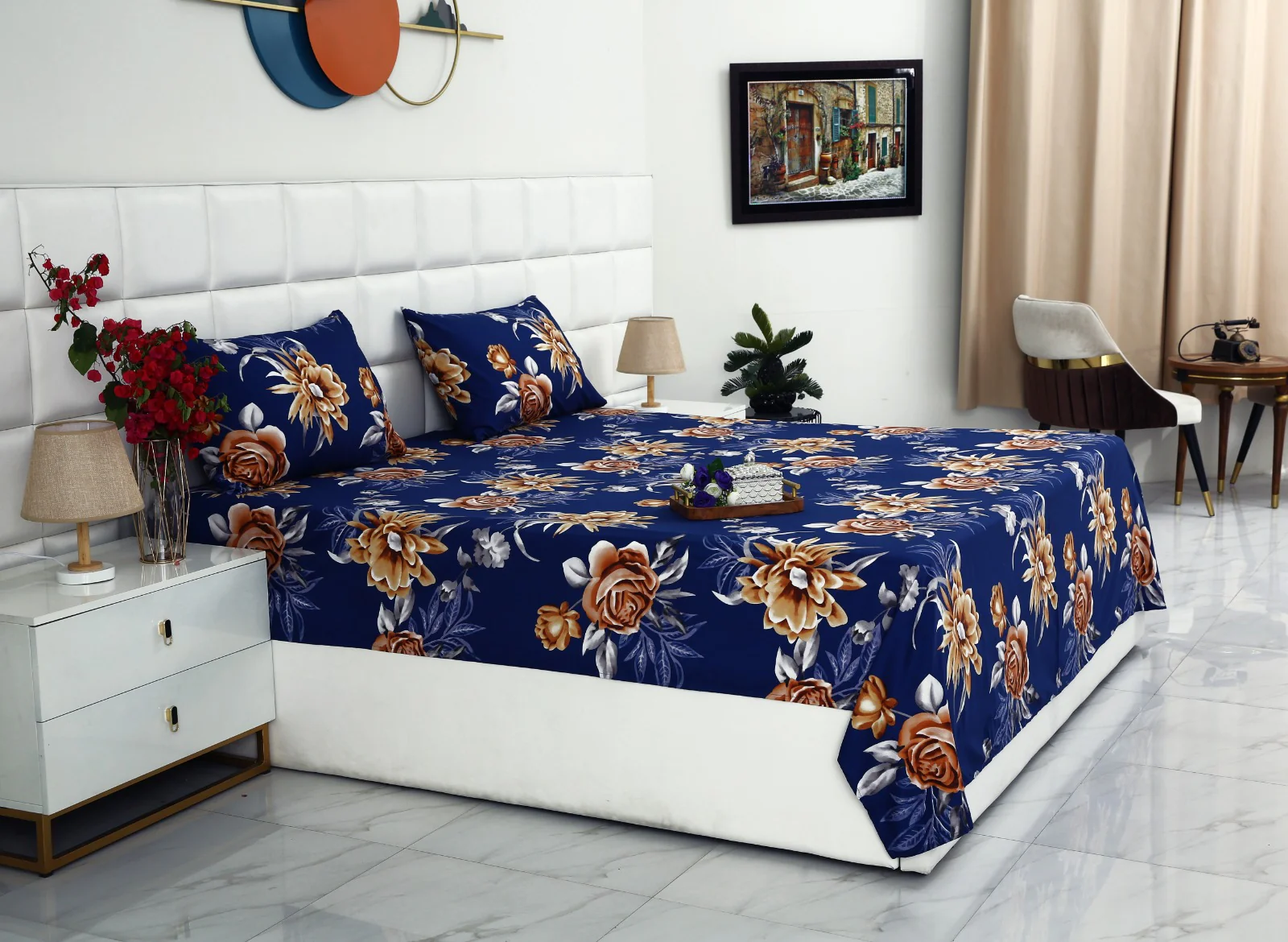 3 PCs Double Bed Sheet-Ethnic Flowers - Image 6