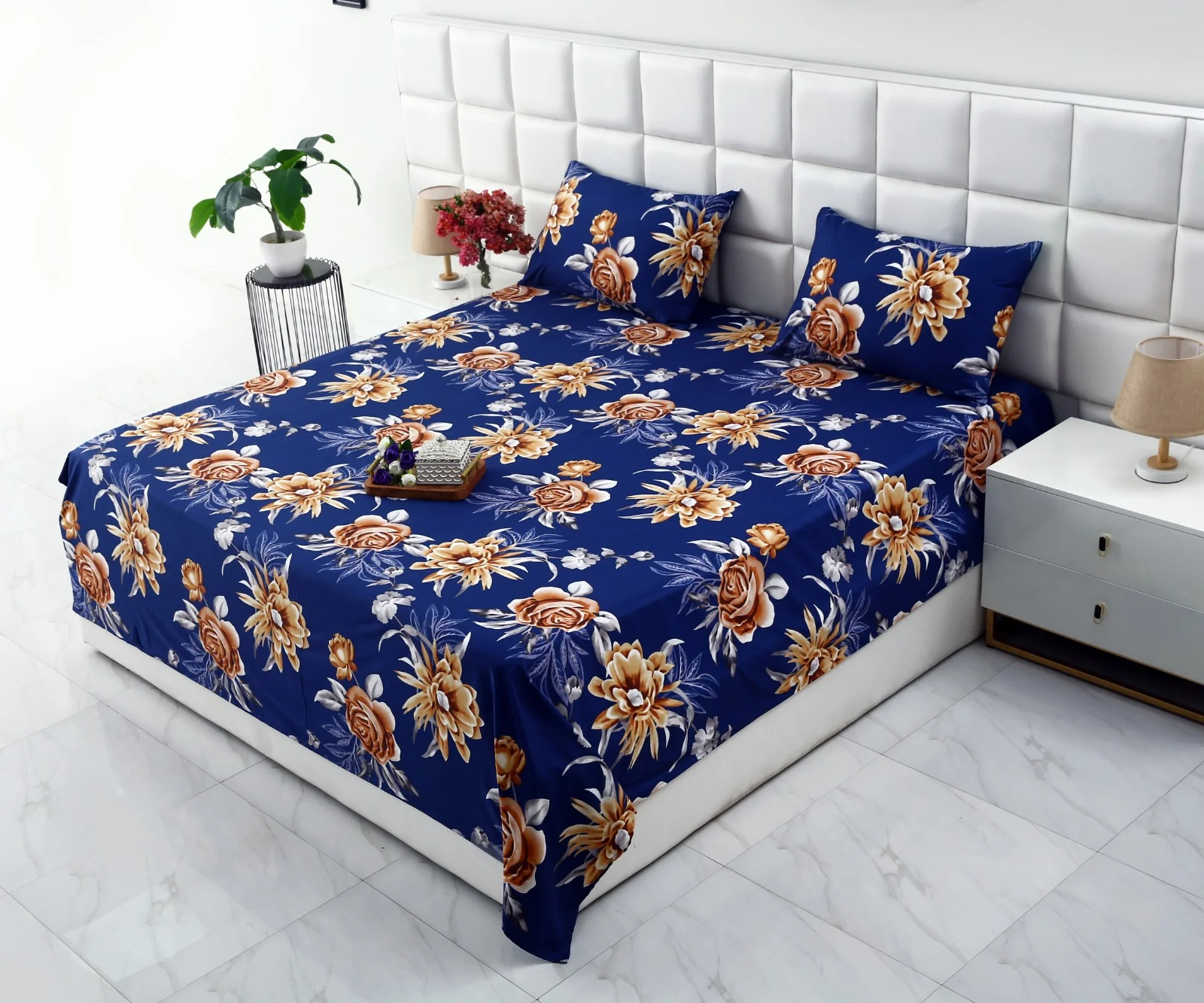 3 PCs Double Bed Sheet-Ethnic Flowers - Image 9