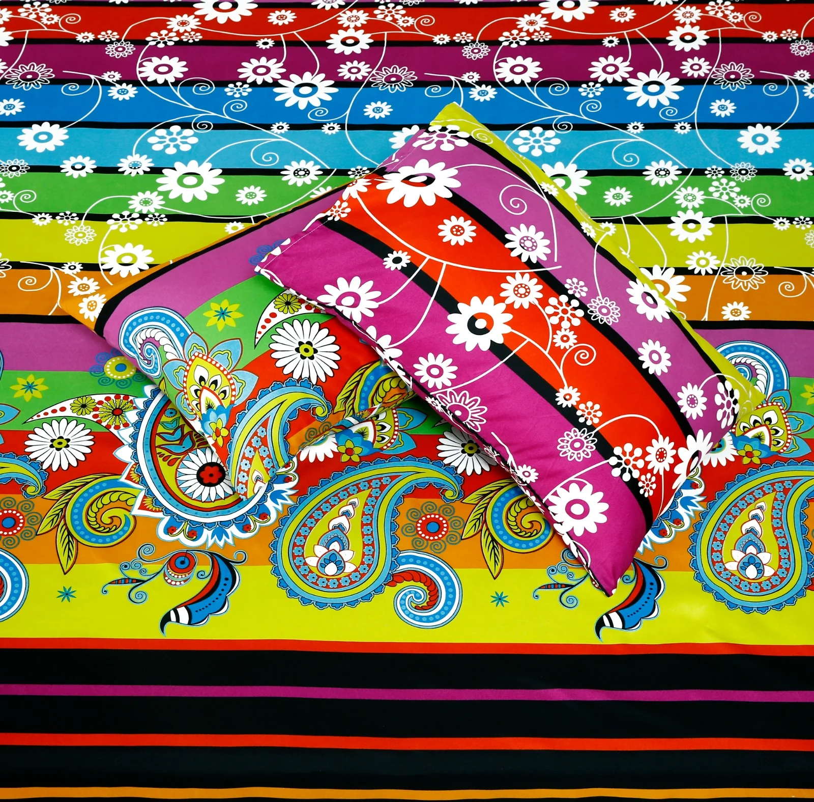 3 PCs Double Bed Sheet -Multi Flowers - Image 6
