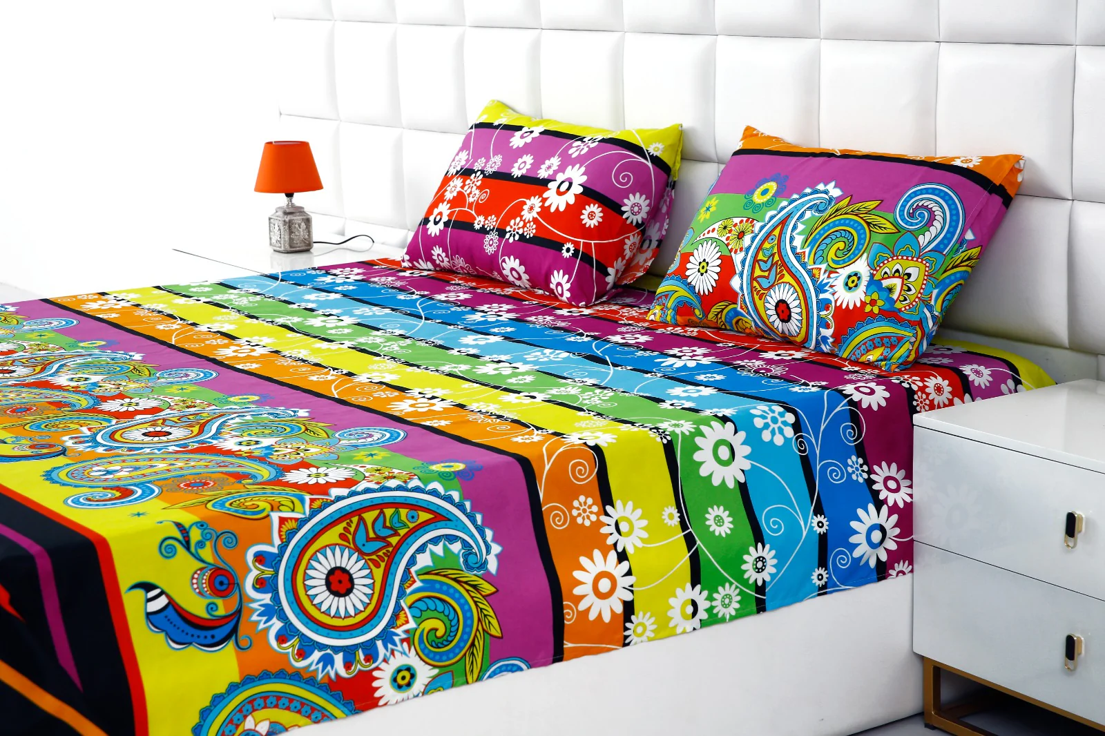 3 PCs Double Bed Sheet -Multi Flowers - Image 8