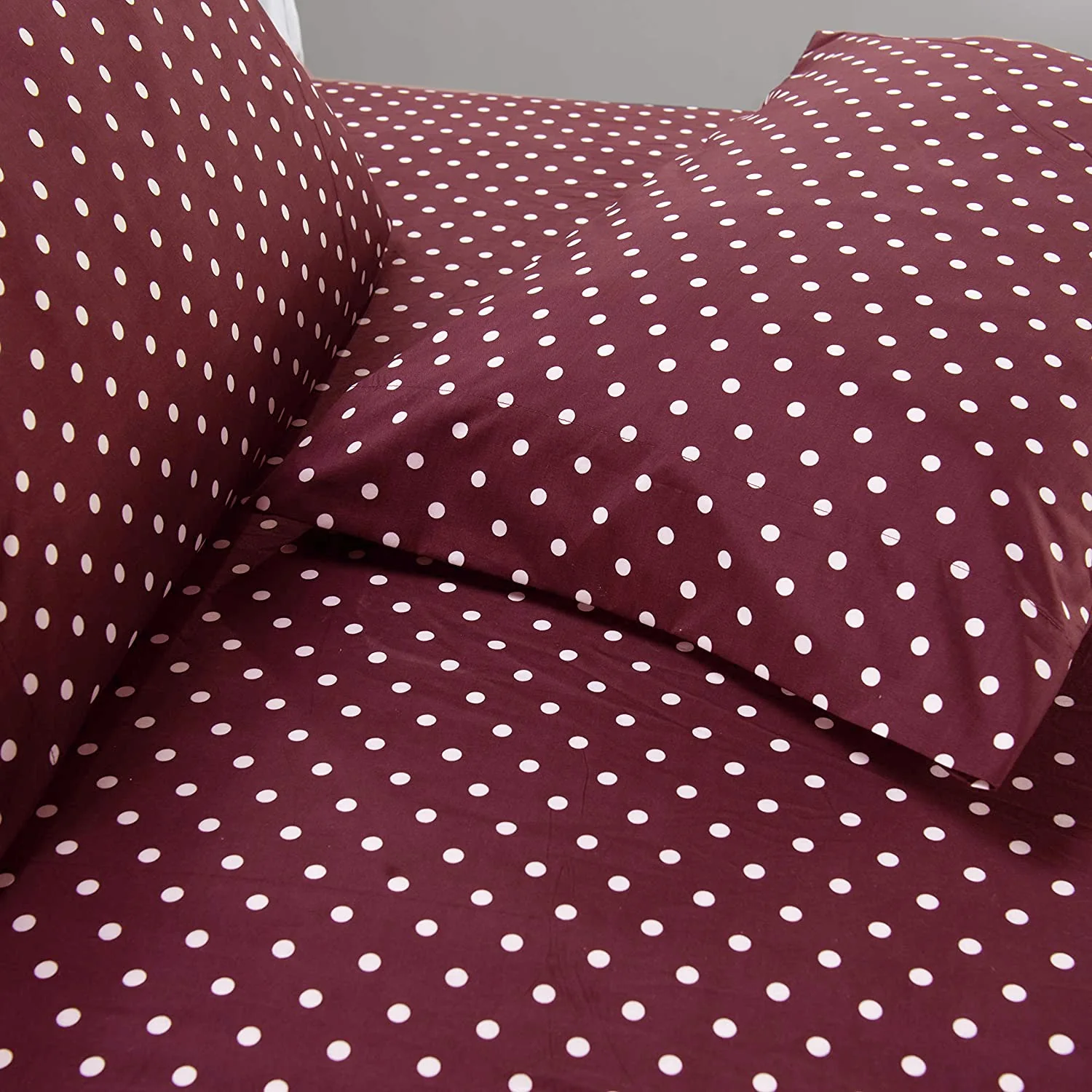 3 PCs Double Bed Sheet-Plum Polka - Image 5