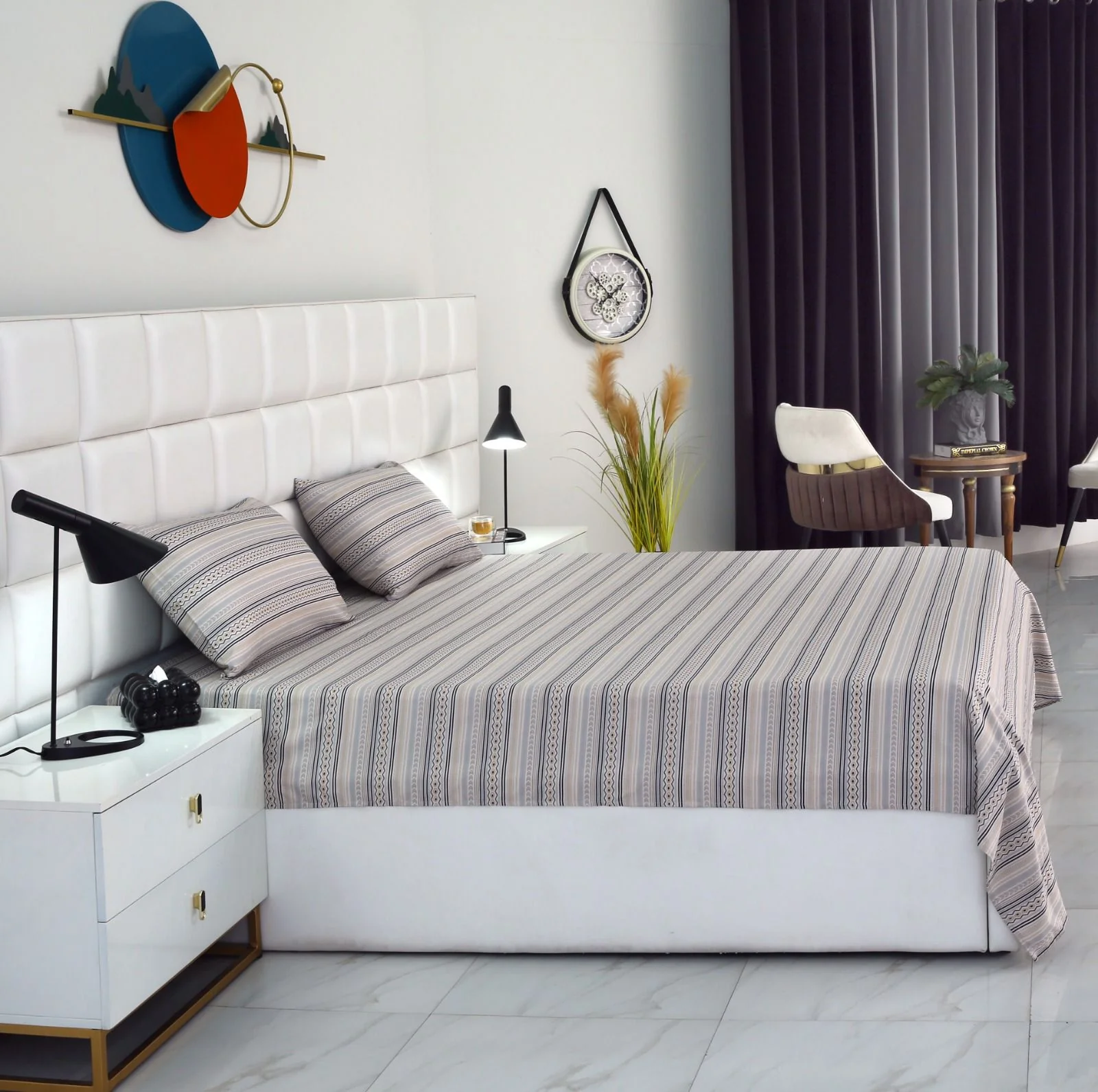 3 PCs Double Bed Sheet-Slate - Image 2