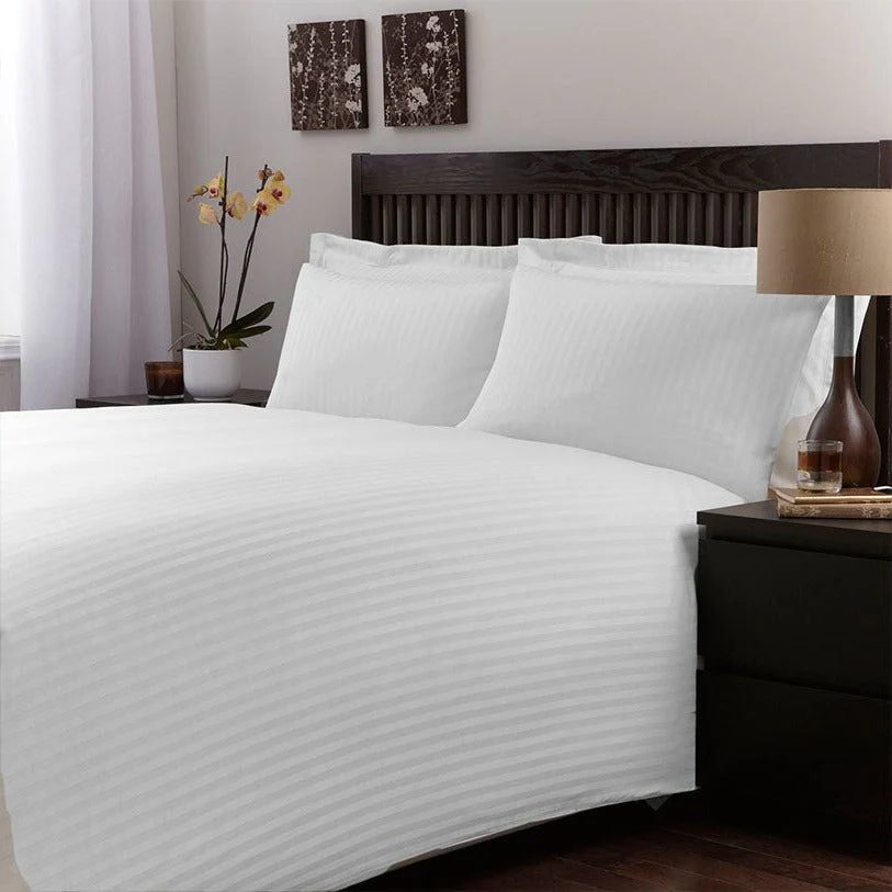 3 PCs Satin Stripe Bed Sheet(3914)-White - Image 5