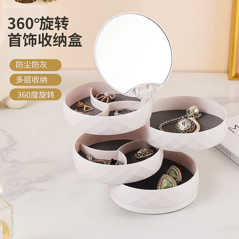 360° Rotatable Jewelry Organizer With Mirror-SA2411-53 (White) - Image 3