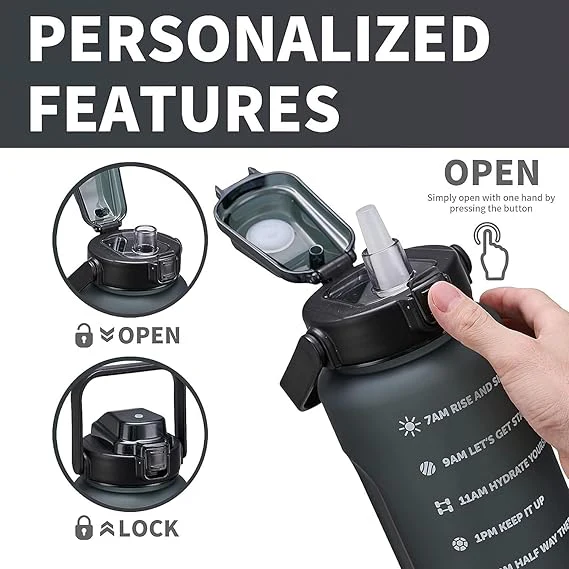 3PCS Water Bottle with Two Straws-5575Black Matte - Image 21