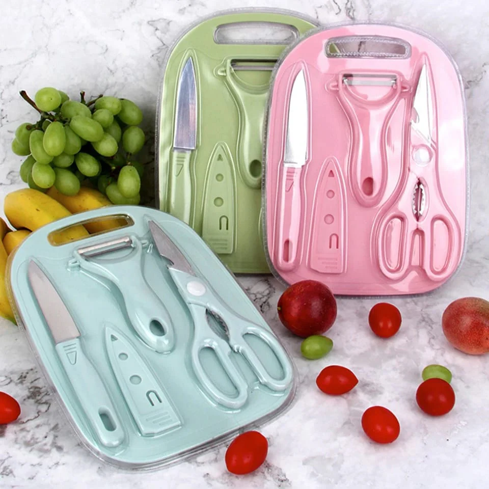 4 PCs Cutting Board With Knife Set(5716)-Blue - Image 5