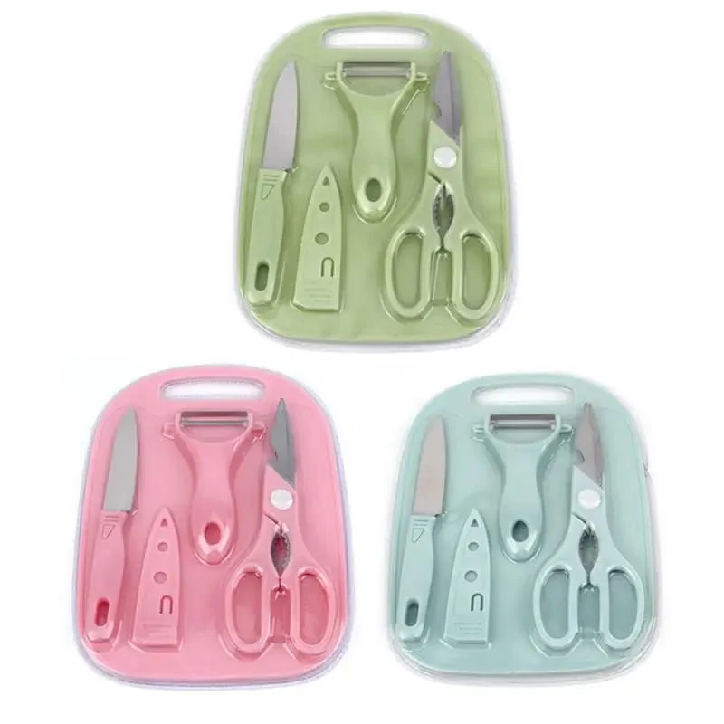 4 PCs Cutting Board With Knife Set(5717)-Green - Image 11