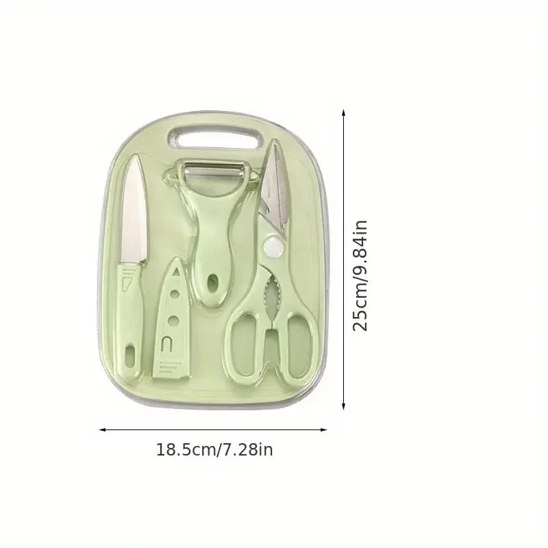 4 PCs Cutting Board With Knife Set(5717)-Green - Image 9