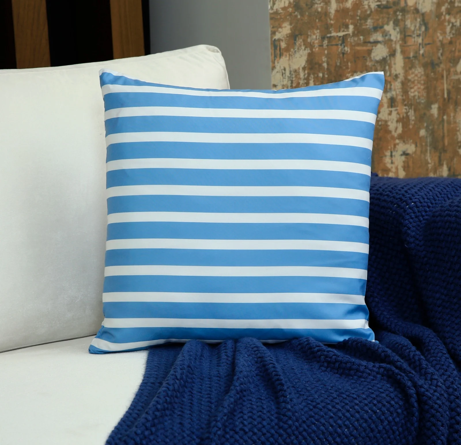 4 PCs Digital Printed Cotton Cushions-Blue Check - Image 6