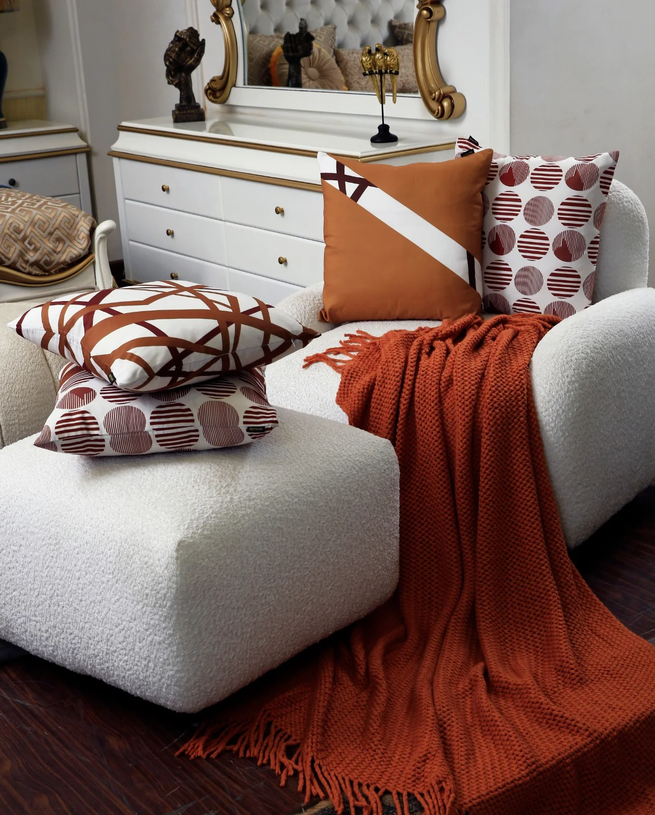 4 PCs Digital Printed Cotton Cushions-Brown Geometric - Image 9