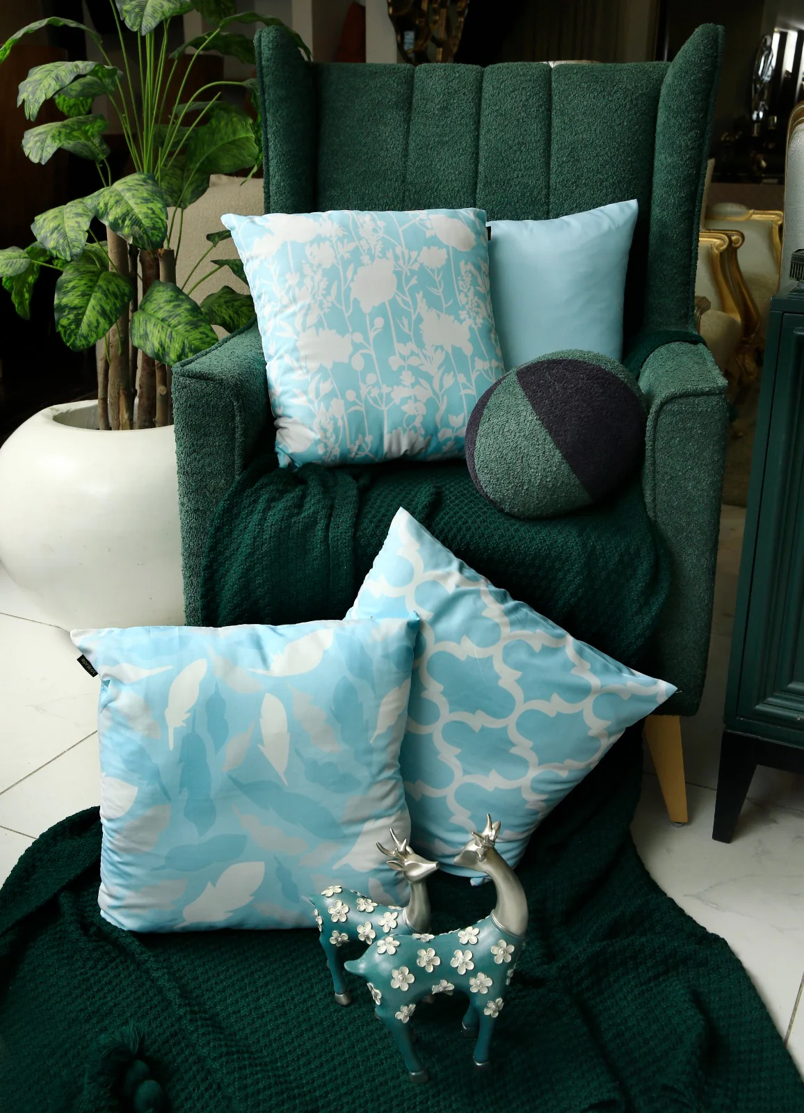 4 PCs Digital Printed Cotton Cushions-Ocean Blue - Image 4