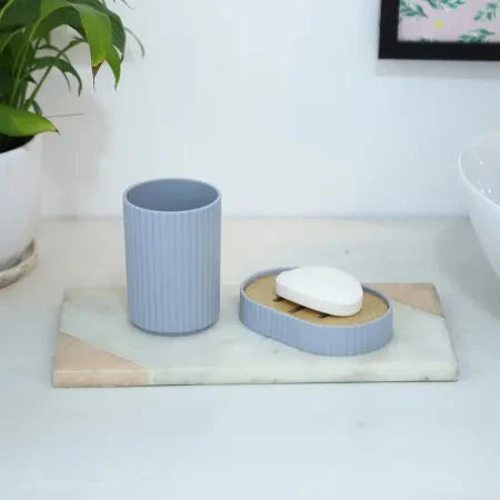 4 PCs Wooden Lid Bath Accessories Set-(2591)Grey Lines - Image 3