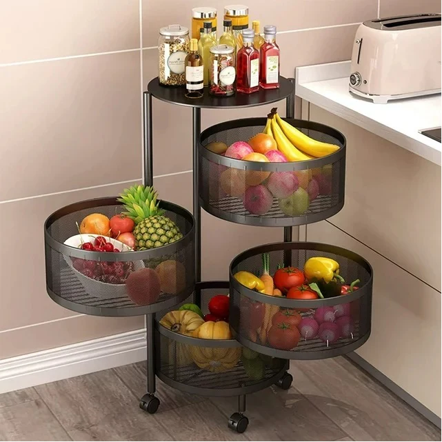 4 Tier 360 Degree Rotating Storage Rack-(5288)Round Black - Image 3