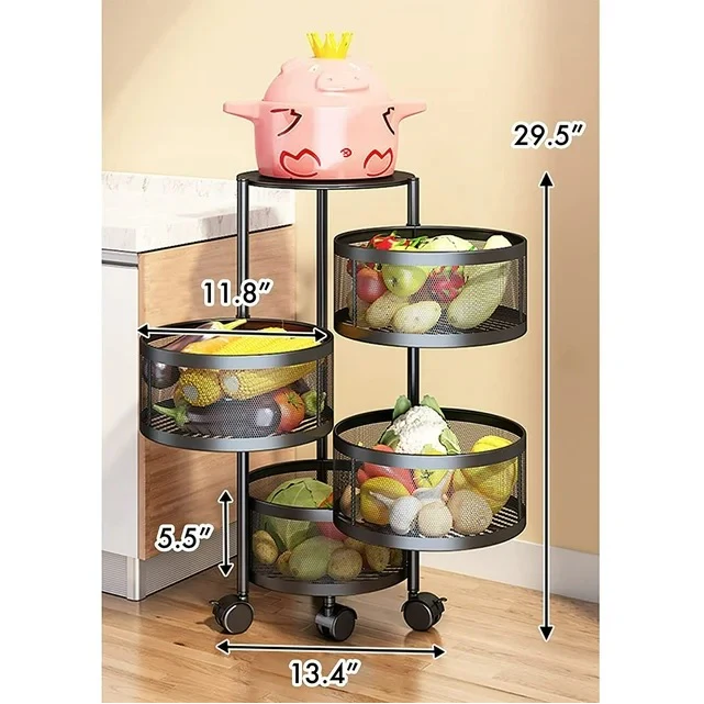 4 Tier 360 Degree Rotating Storage Rack-(5288)Round Black - Image 6