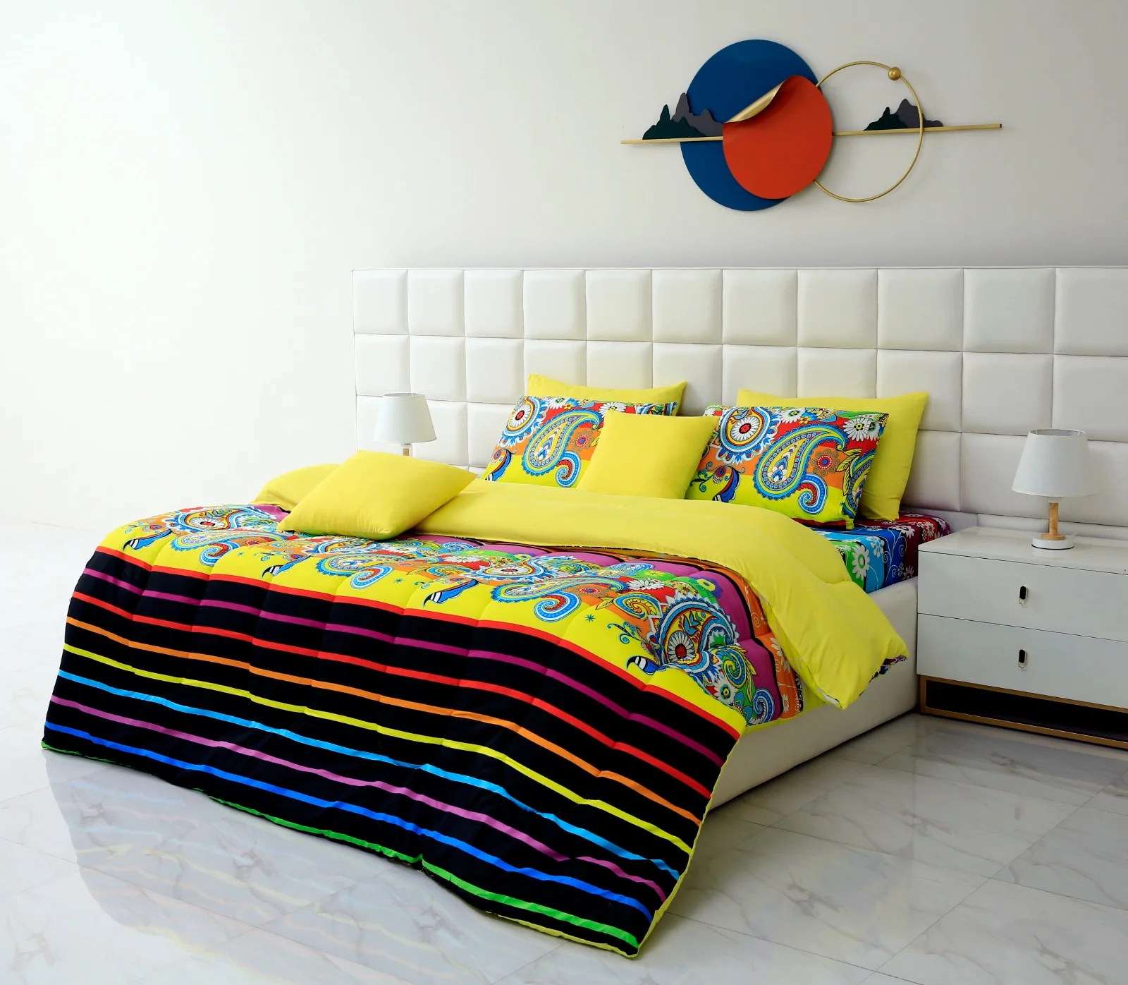 5 PCs Single Comforter Set-Multi Flower (Yellow Reverse) - Image 11