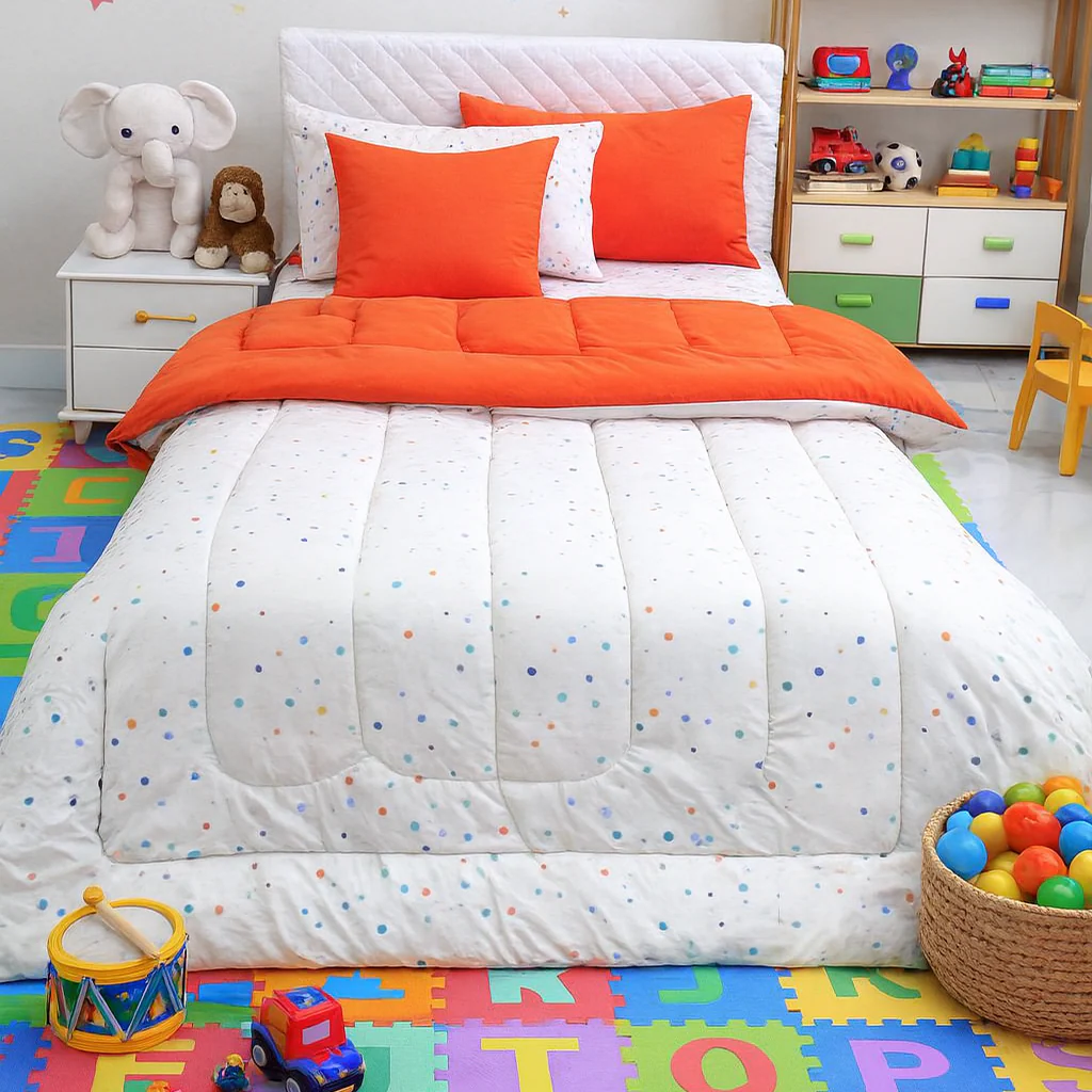 5 PCs Single Kids Razai Set-Slush Polka