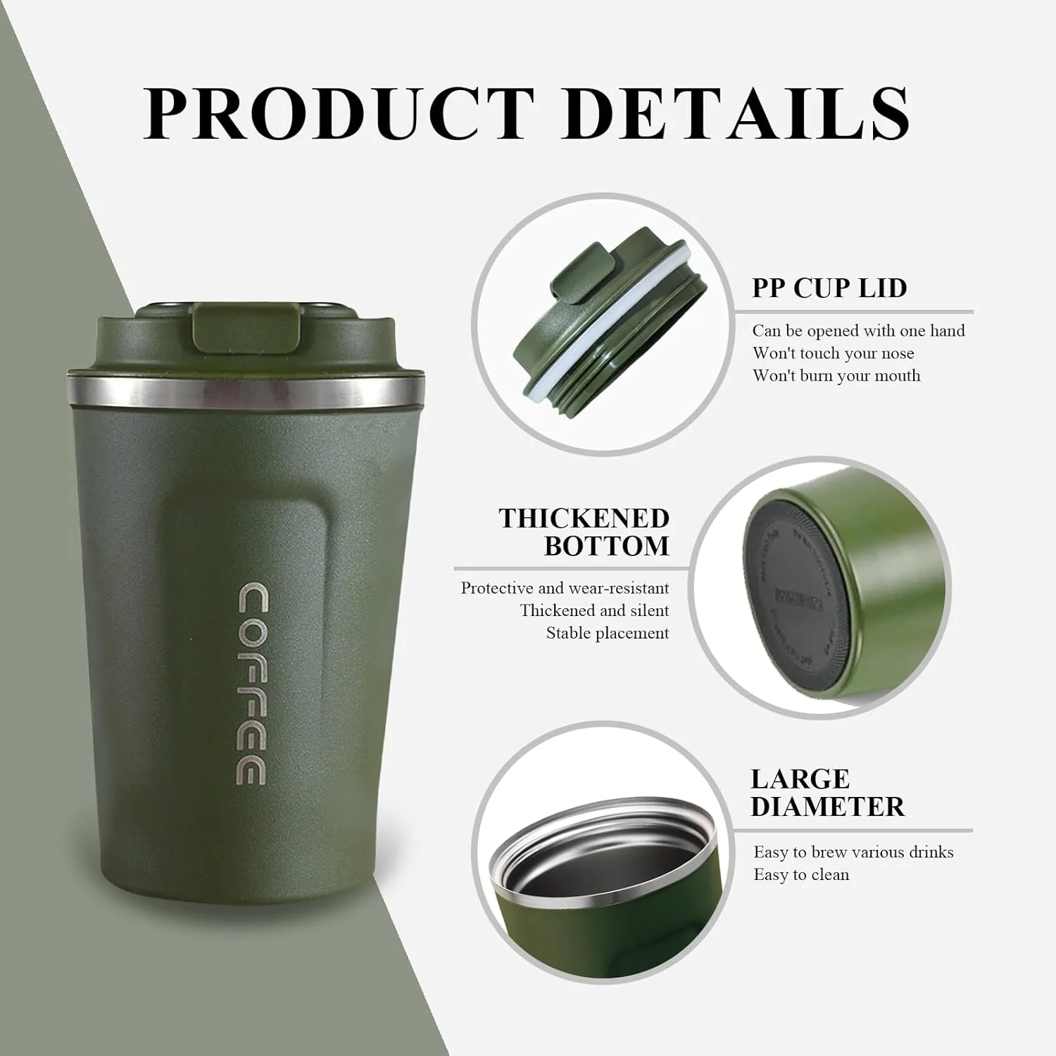 510ML Thermo Coffee Mug with Hermetic Temperature (SA2510-074)Olive - Image 2