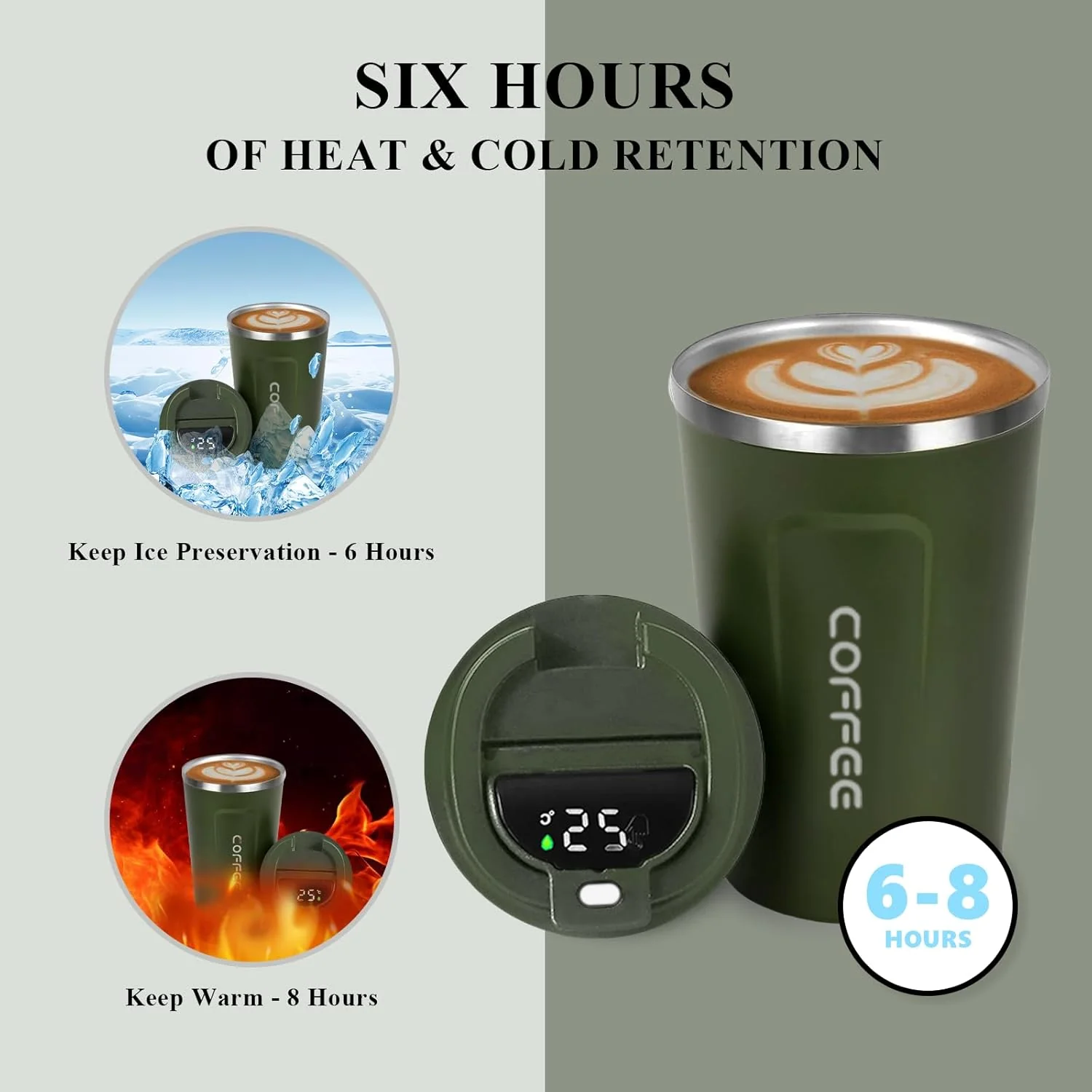510ML Thermo Coffee Mug with Hermetic Temperature (SA2510-074)Olive - Image 3