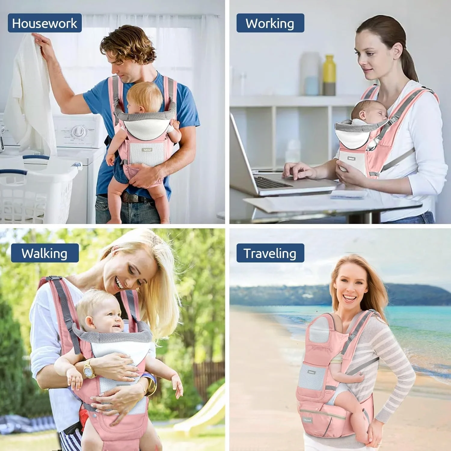 6-in-1 Baby Carrier Baby Strap with Waist Stool-SA2408-183(RED) - Image 4