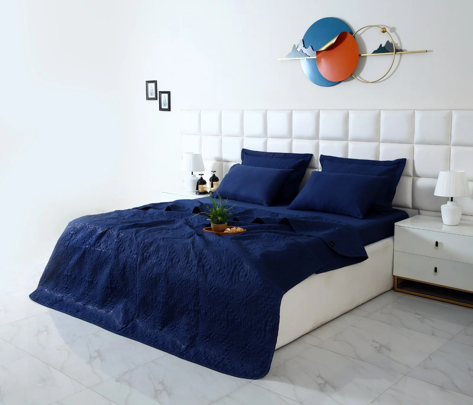 6 PCs Luxury Bed Spread Set-Navy Blue - Image 11