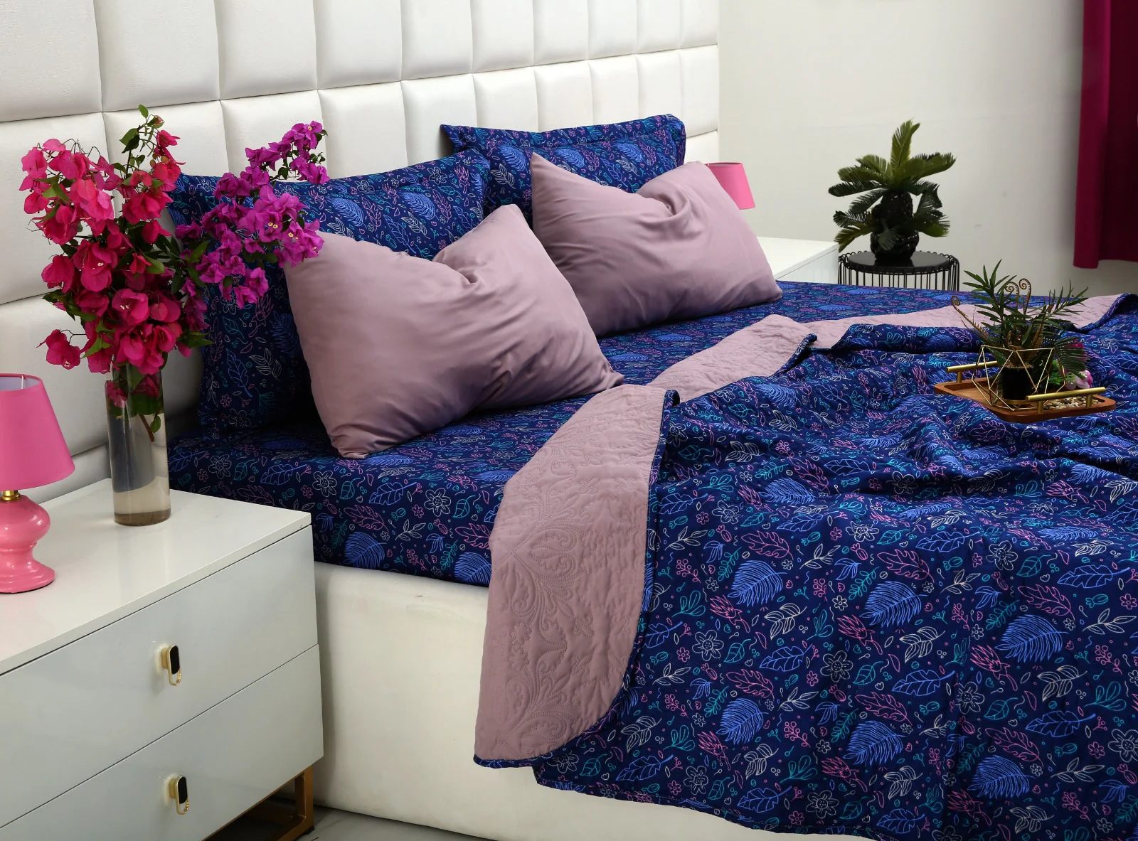 6 PCs Printed Bed Spread Set-Blue Lilly - Image 10
