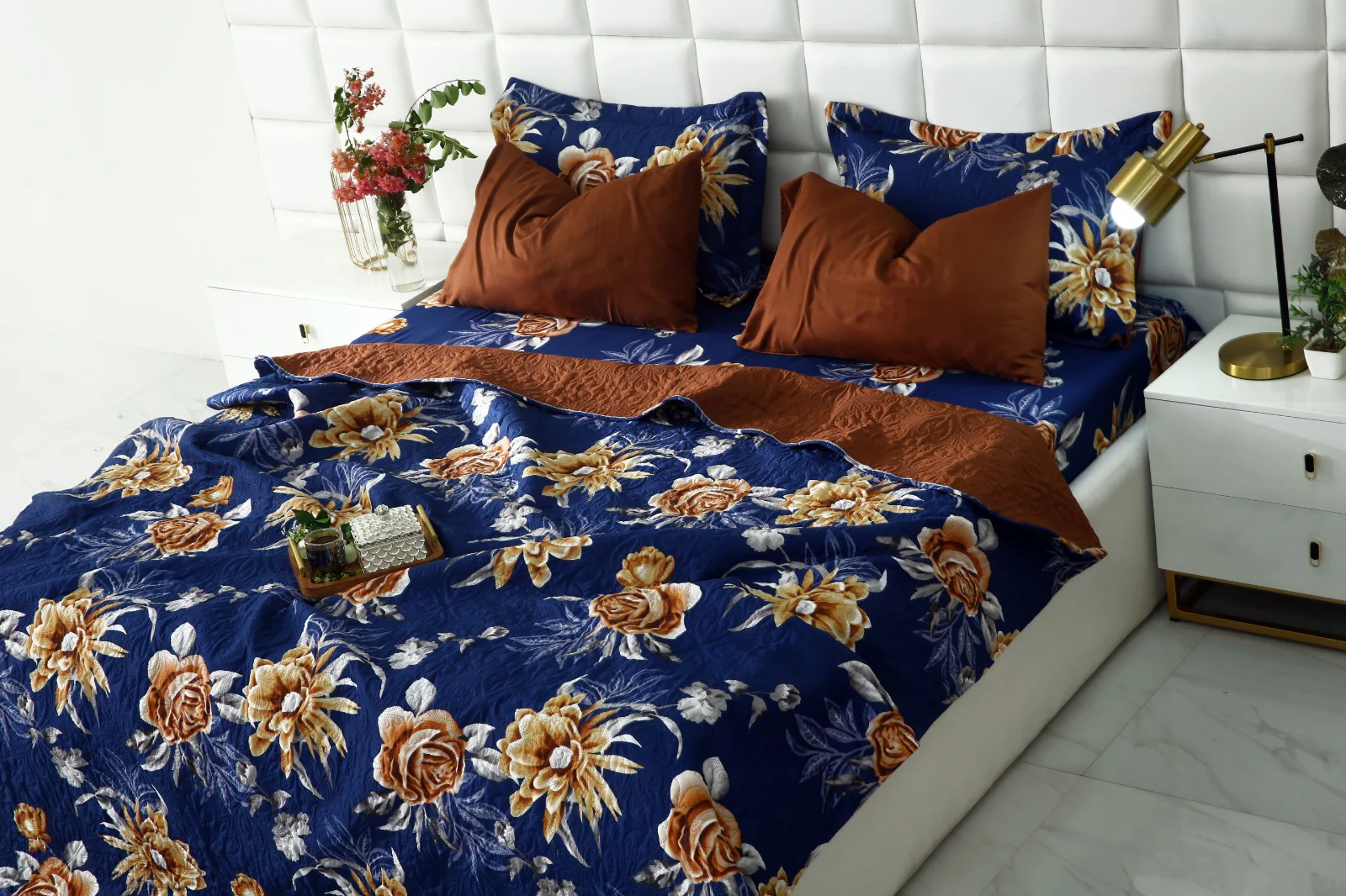 6 PCs Printed Bed Spread Set-Ethnic Flowers - Image 4