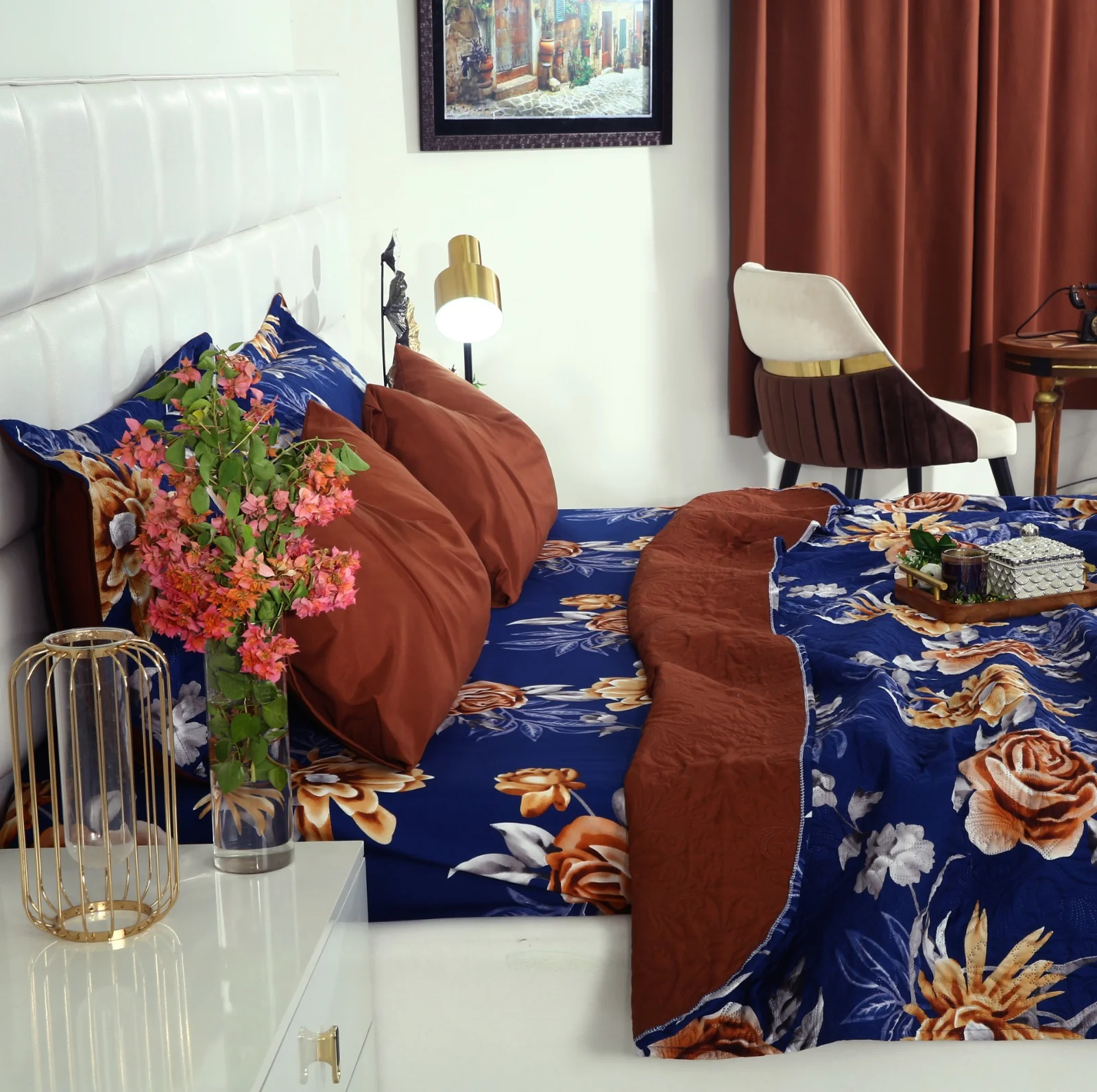 6 PCs Printed Bed Spread Set-Ethnic Flowers - Image 7