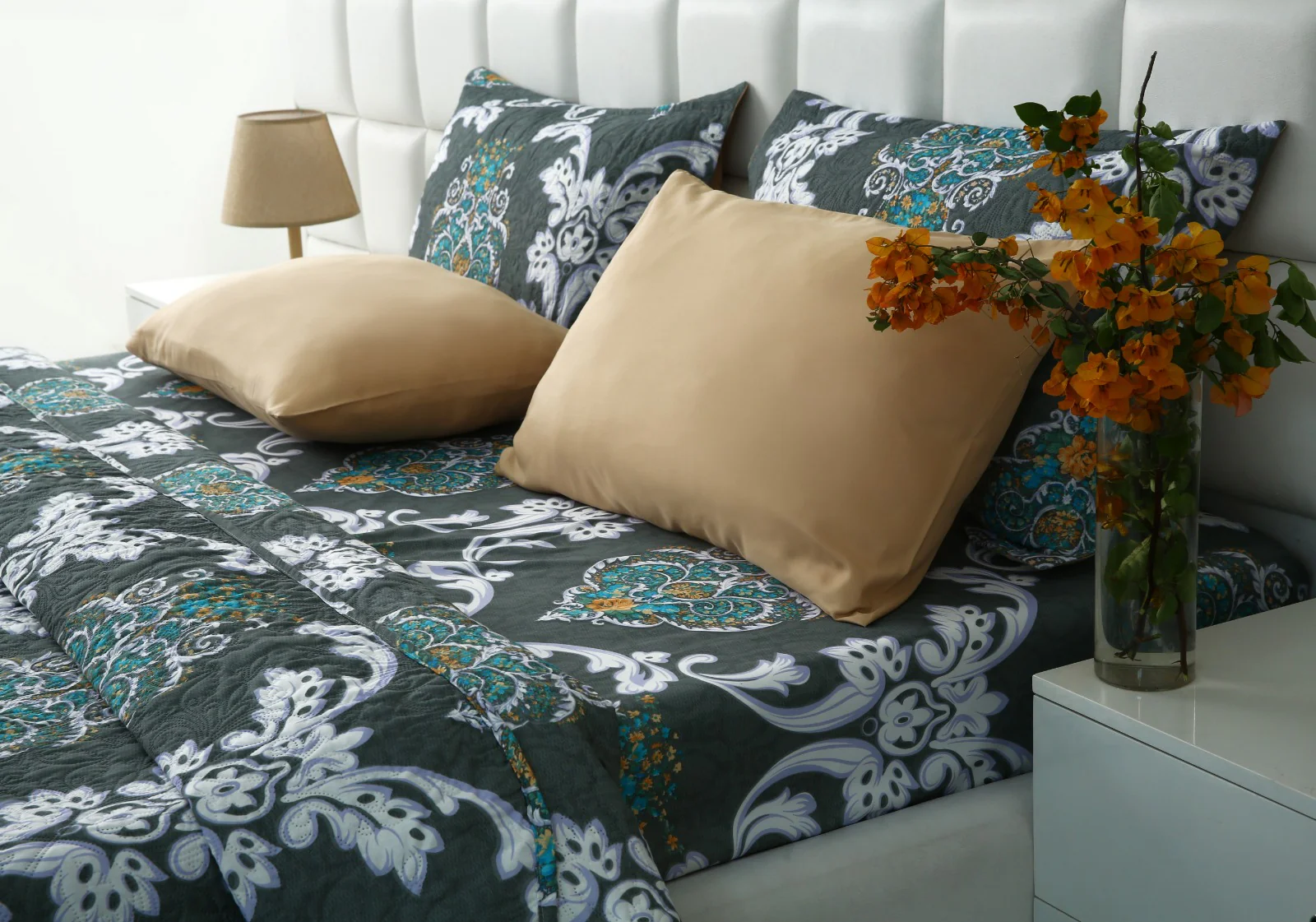 6 PCs Printed Bed Spread Set-Medallion Gold - Image 9