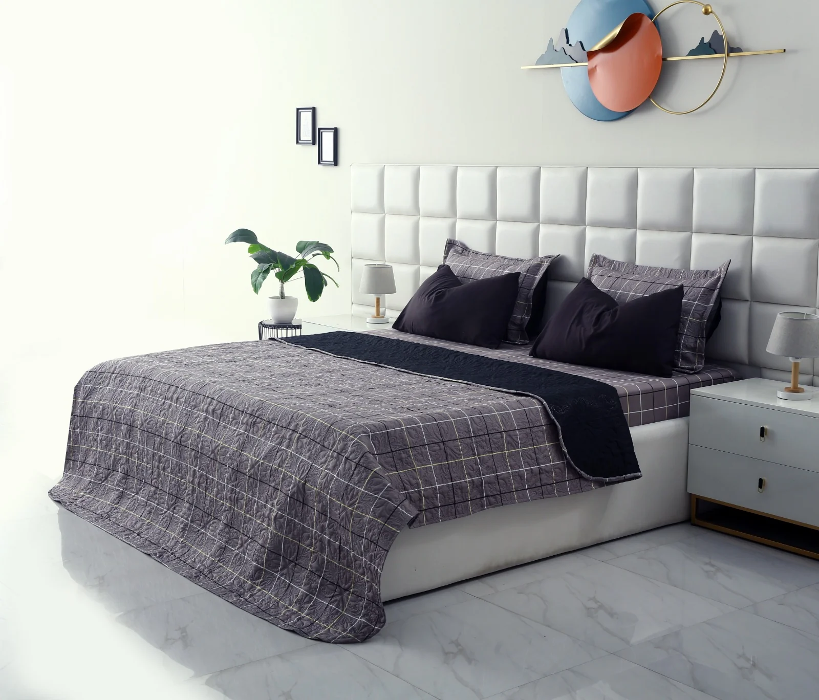 6 PCs Printed Bed Spread Set-Multi Check - Image 3